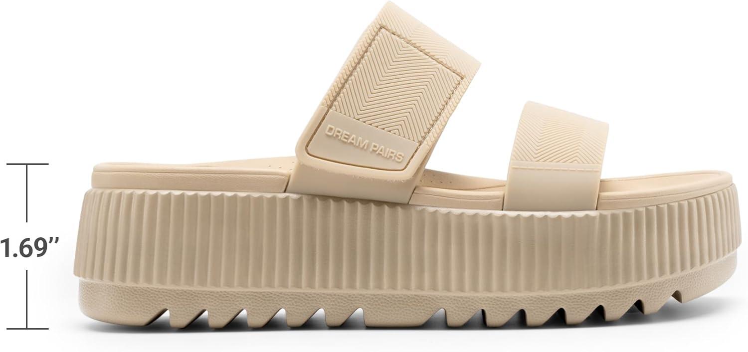 imageDREAM PAIRS Womens Platform Slip on Adjustable Sandals Lightweight Comfortable NonSlip Vacation Beach Chunky Open Toe Wedges for Summer Waterproof ShoesNude