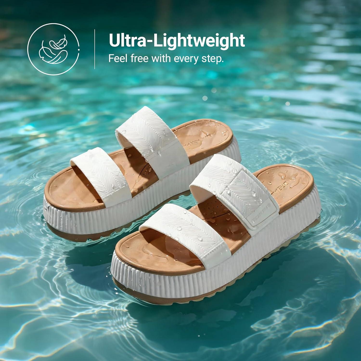 imageDREAM PAIRS Womens Platform Slip on Adjustable Sandals Lightweight Comfortable NonSlip Vacation Beach Chunky Open Toe Wedges for Summer Waterproof ShoesWhite