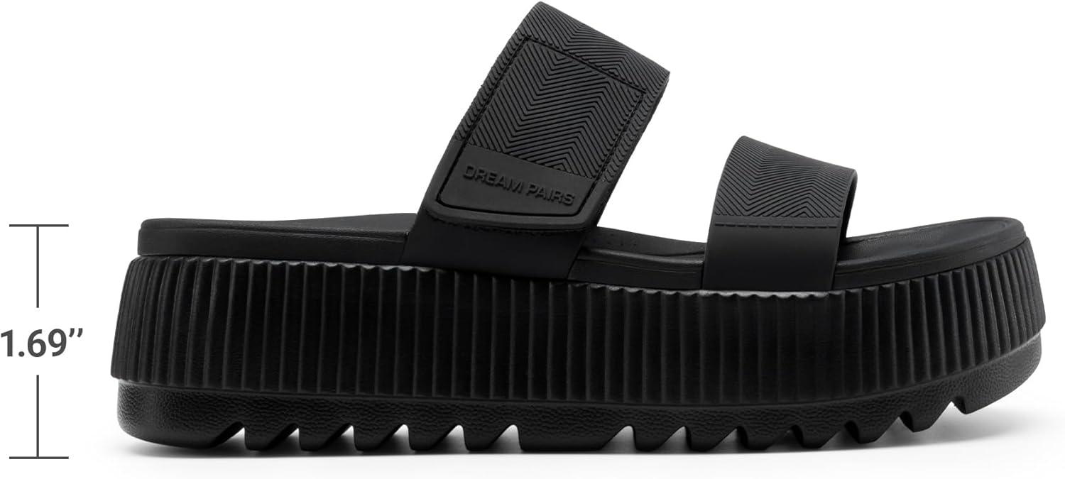 imageDREAM PAIRS Womens Platform Slip on Adjustable Sandals Lightweight Comfortable NonSlip Vacation Beach Chunky Open Toe Wedges for Summer Waterproof ShoesAll Black