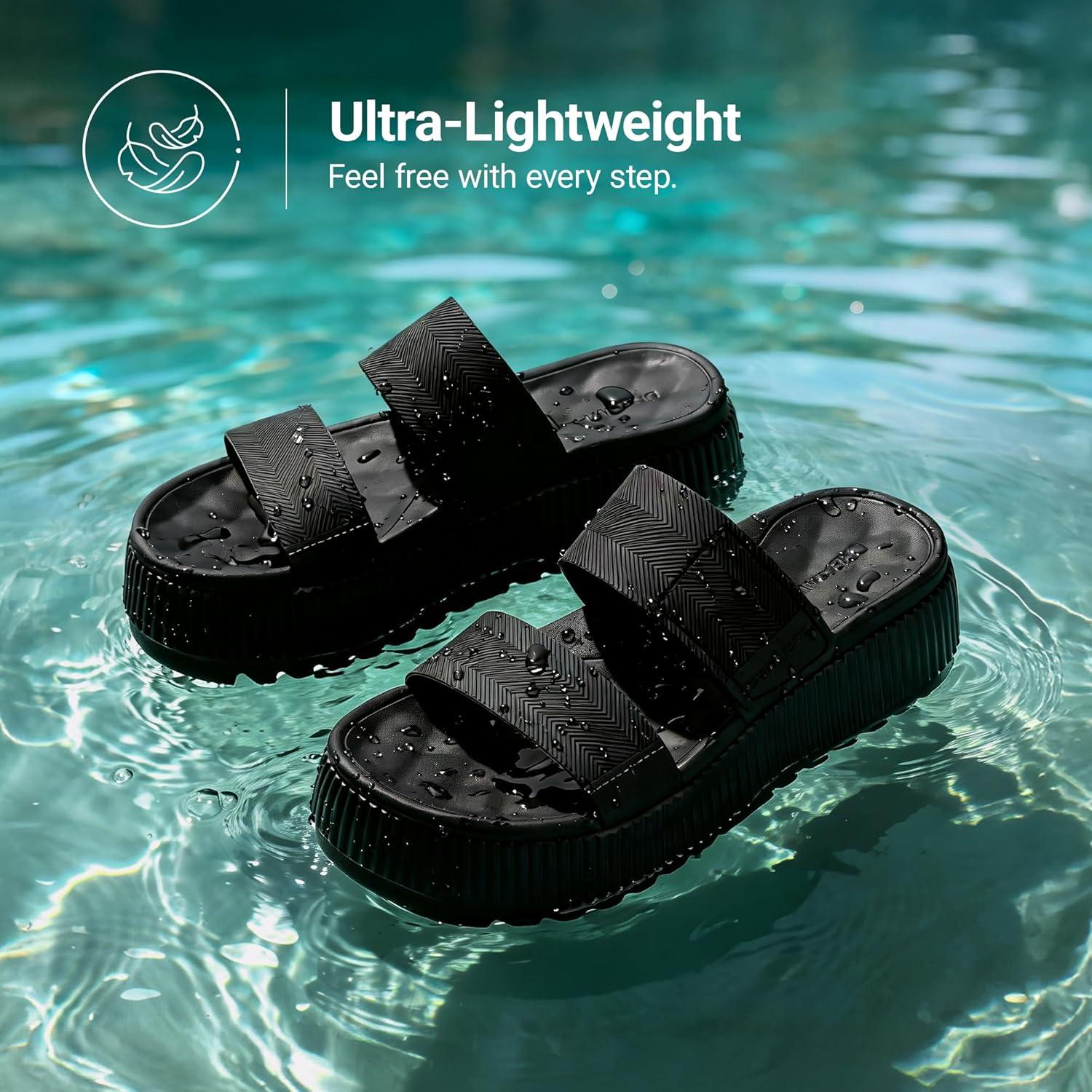 imageDREAM PAIRS Womens Platform Slip on Adjustable Sandals Lightweight Comfortable NonSlip Vacation Beach Chunky Open Toe Wedges for Summer Waterproof ShoesAll Black