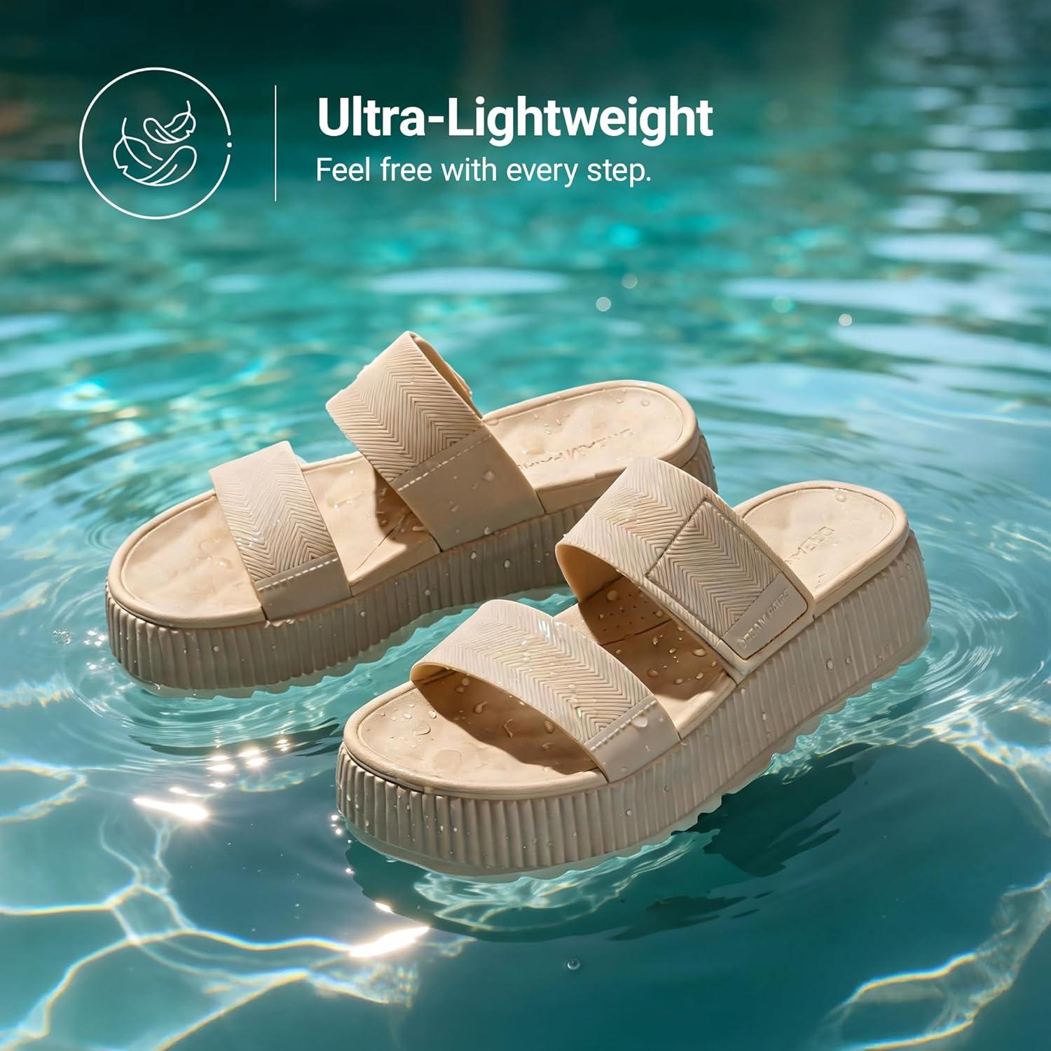 imageDREAM PAIRS Womens Platform Slip on Adjustable Sandals Lightweight Comfortable NonSlip Vacation Beach Chunky Open Toe Wedges for Summer Waterproof ShoesNude