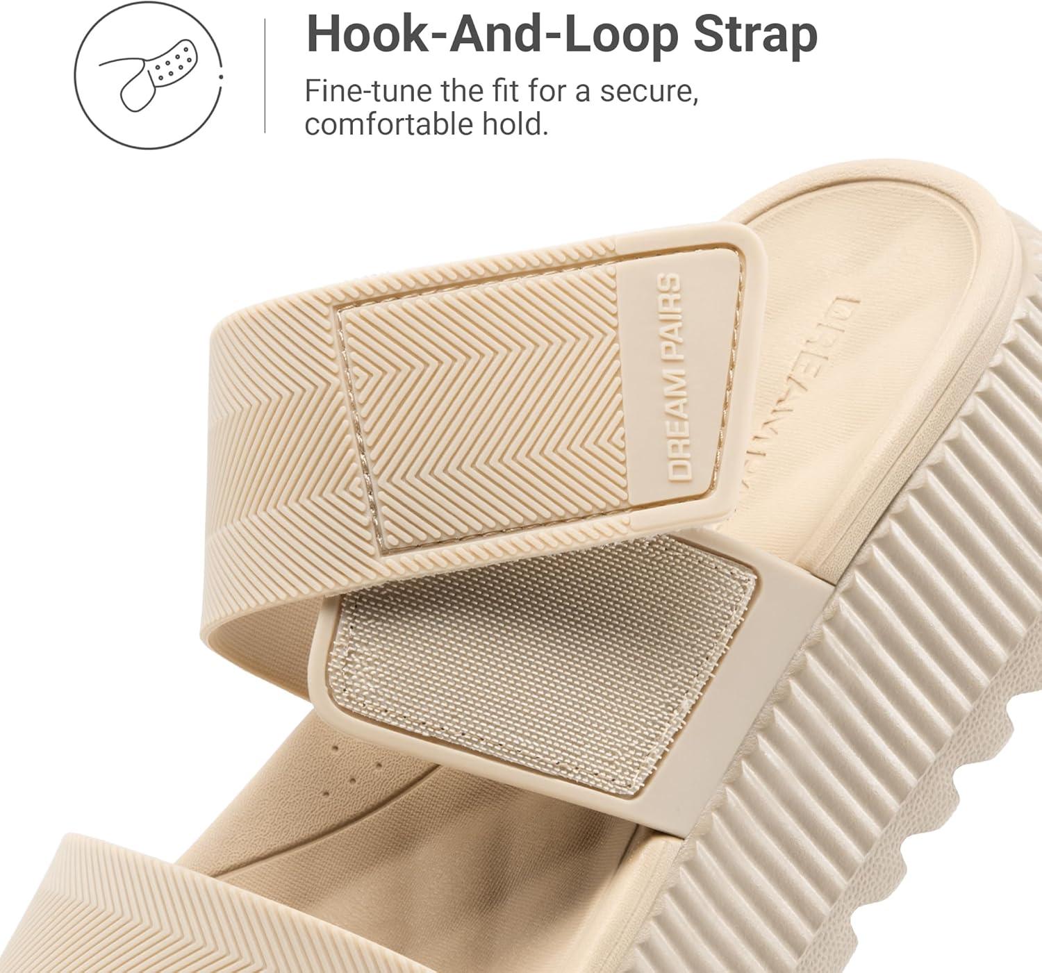 imageDREAM PAIRS Womens Platform Slip on Adjustable Sandals Lightweight Comfortable NonSlip Vacation Beach Chunky Open Toe Wedges for Summer Waterproof ShoesNude