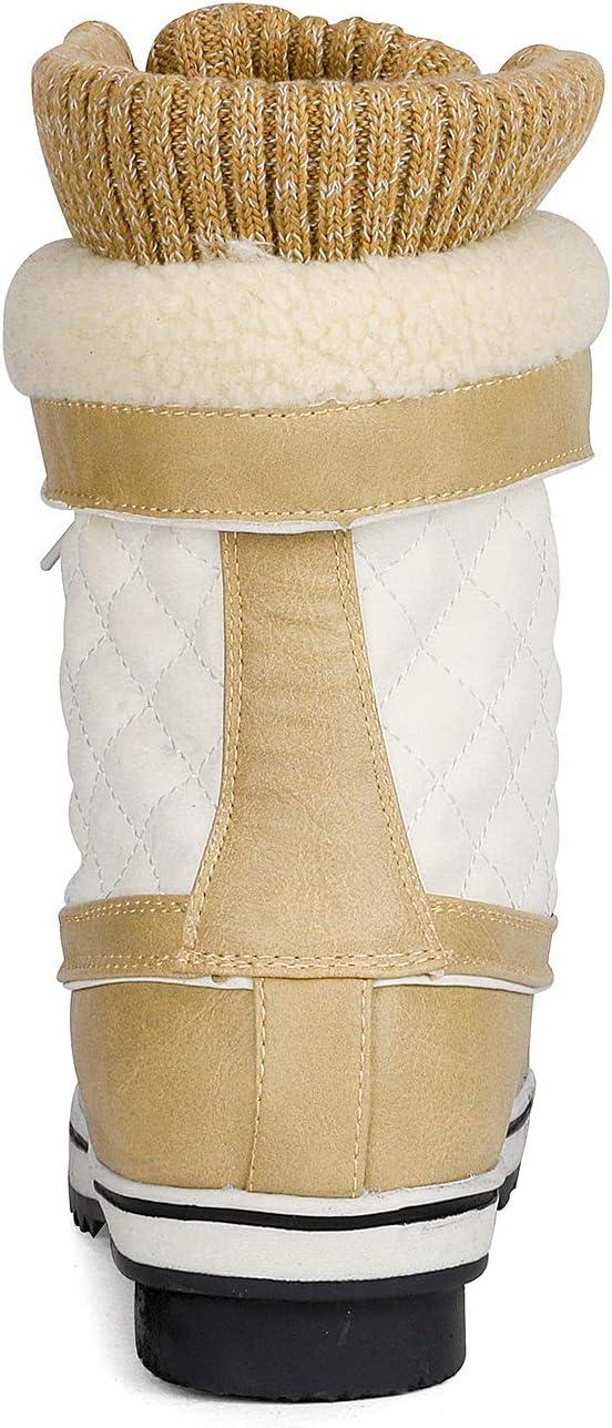 imageDREAM PAIRS Womens Snow Winter Boots Mid Calf Waterproof Duck Warm Outdoor Winter Boots ShoesBeigeWhite
