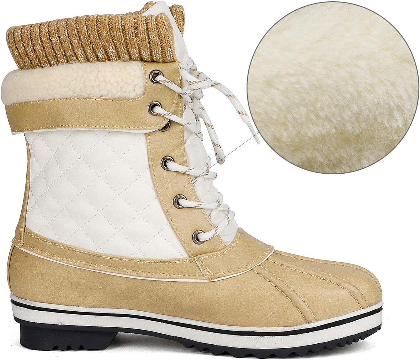 imageDREAM PAIRS Womens Snow Winter Boots Mid Calf Waterproof Duck Warm Outdoor Winter Boots ShoesBeigeWhite