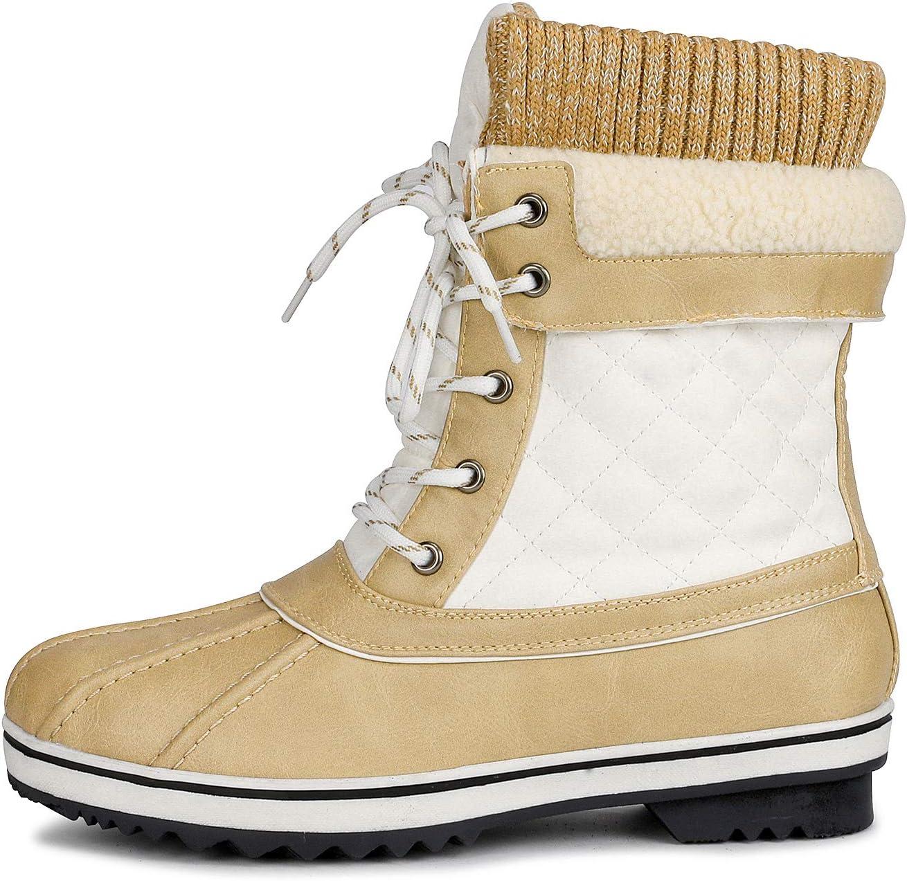 imageDREAM PAIRS Womens Snow Winter Boots Mid Calf Waterproof Duck Warm Outdoor Winter Boots ShoesBeigeWhite