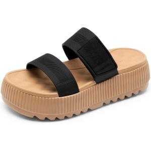 DREAM PAIRS Women’s Platform Slip on Adjustable Sandals Lightweight Comfortable Non-Slip Vacation Beach Chunky Open Toe Wedges for Summer Waterproof Shoes(Black)