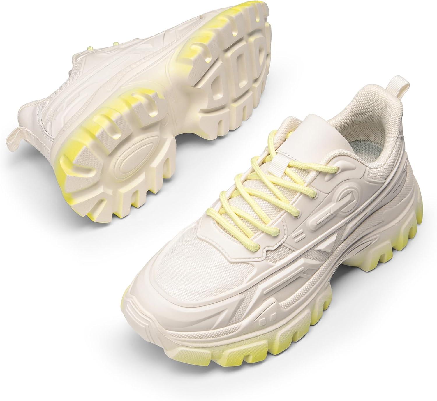 imageDREAM PAIRS Womens Chunky Platform Fashion SneakersIvoryYellowbold