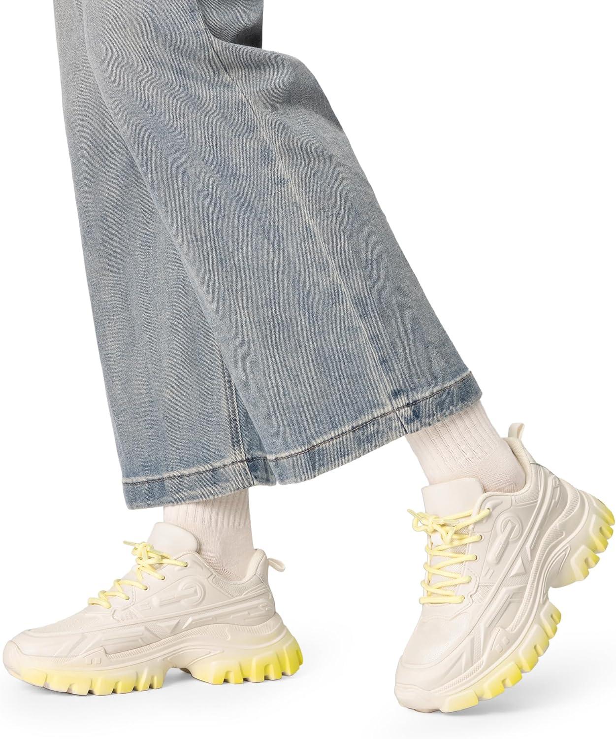 imageDREAM PAIRS Womens Chunky Platform Fashion SneakersIvoryYellowbold