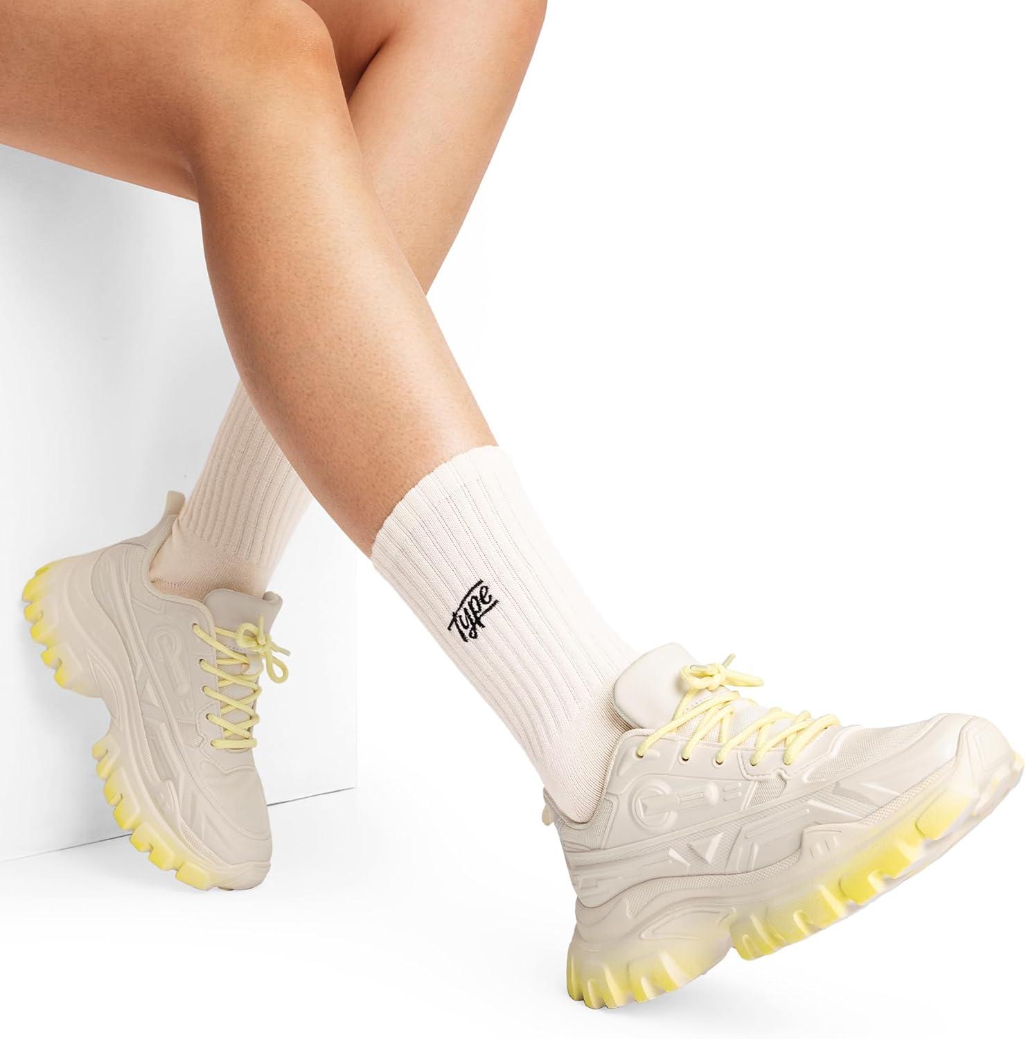imageDREAM PAIRS Womens Chunky Platform Fashion SneakersIvoryYellowbold