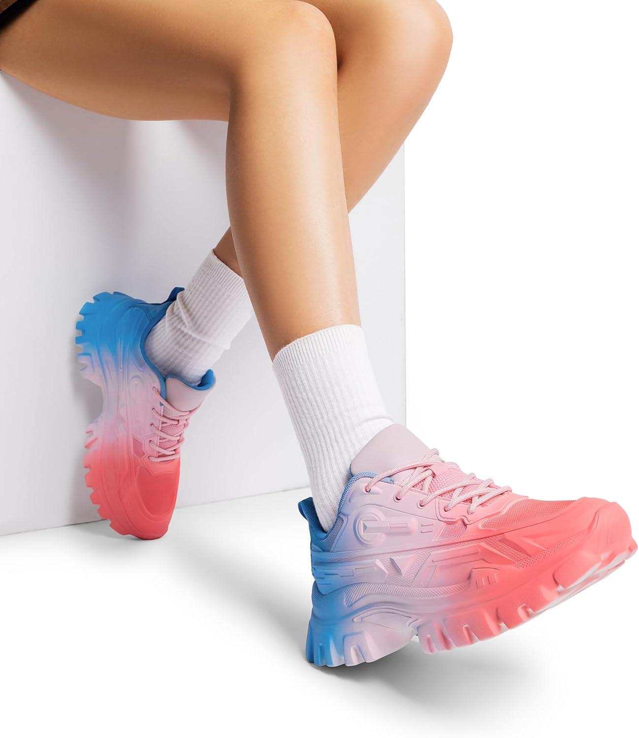 imageDREAM PAIRS Womens Chunky Platform Fashion SneakersRainbowbold