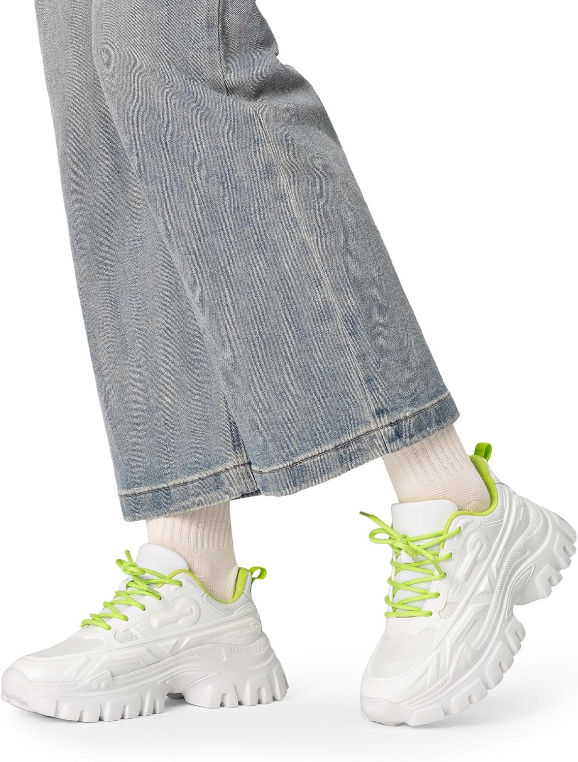 imageDREAM PAIRS Womens Chunky Platform Fashion SneakersWhiteGreenbold
