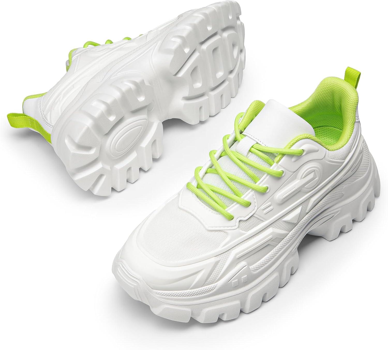 imageDREAM PAIRS Womens Chunky Platform Fashion SneakersWhiteGreenbold