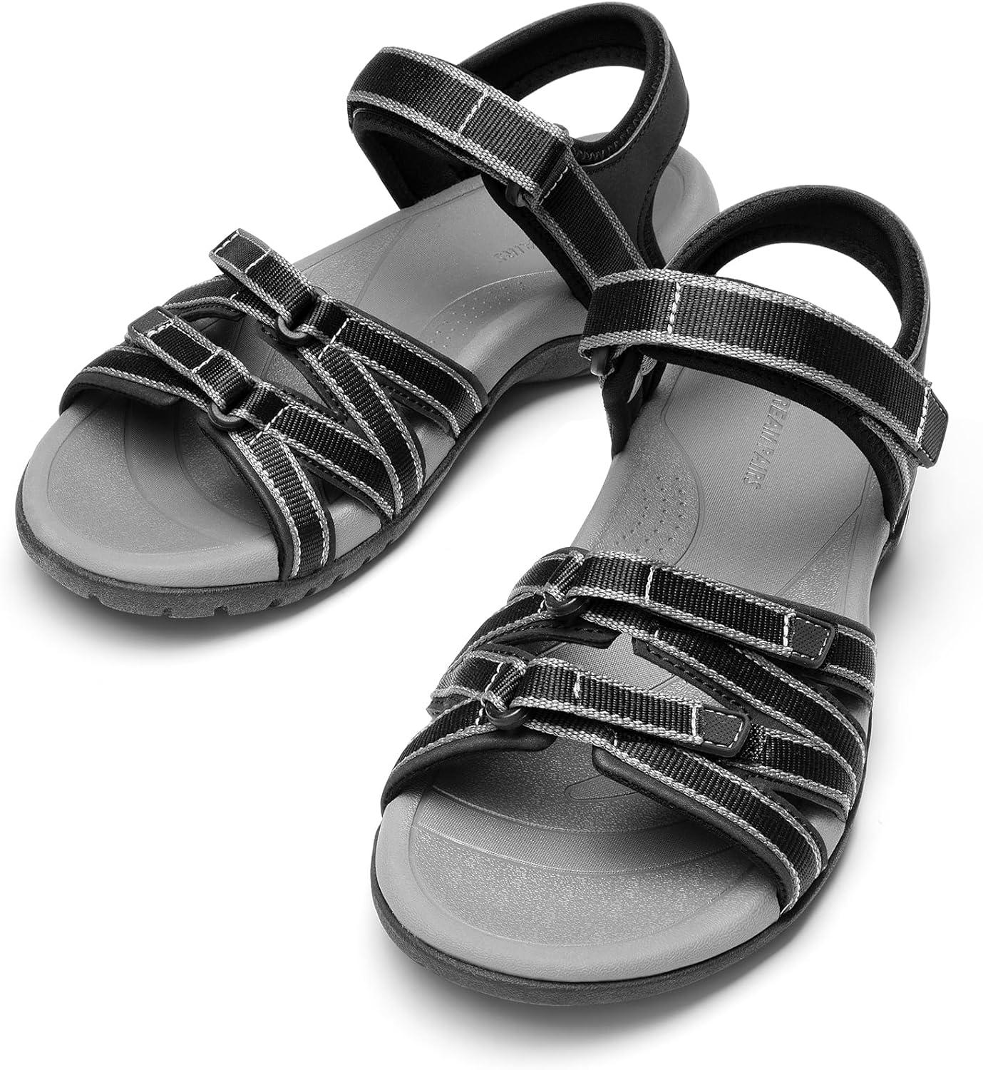 imageDREAM PAIRS Womens Comfortable Hiking Walking Sandal with Adjustable Hook and Loop Strap Sports TravelSummer Beach Outdoor Light Weight Water ShoesBlack