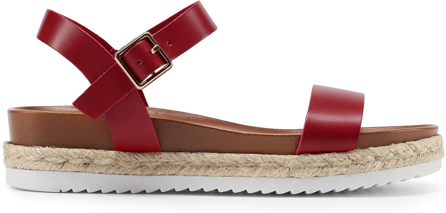 imageDREAM PAIRS Womens Open Toe Ankle Strap Espadrille Casual Flatform Platform Wedge SandalsRedpu