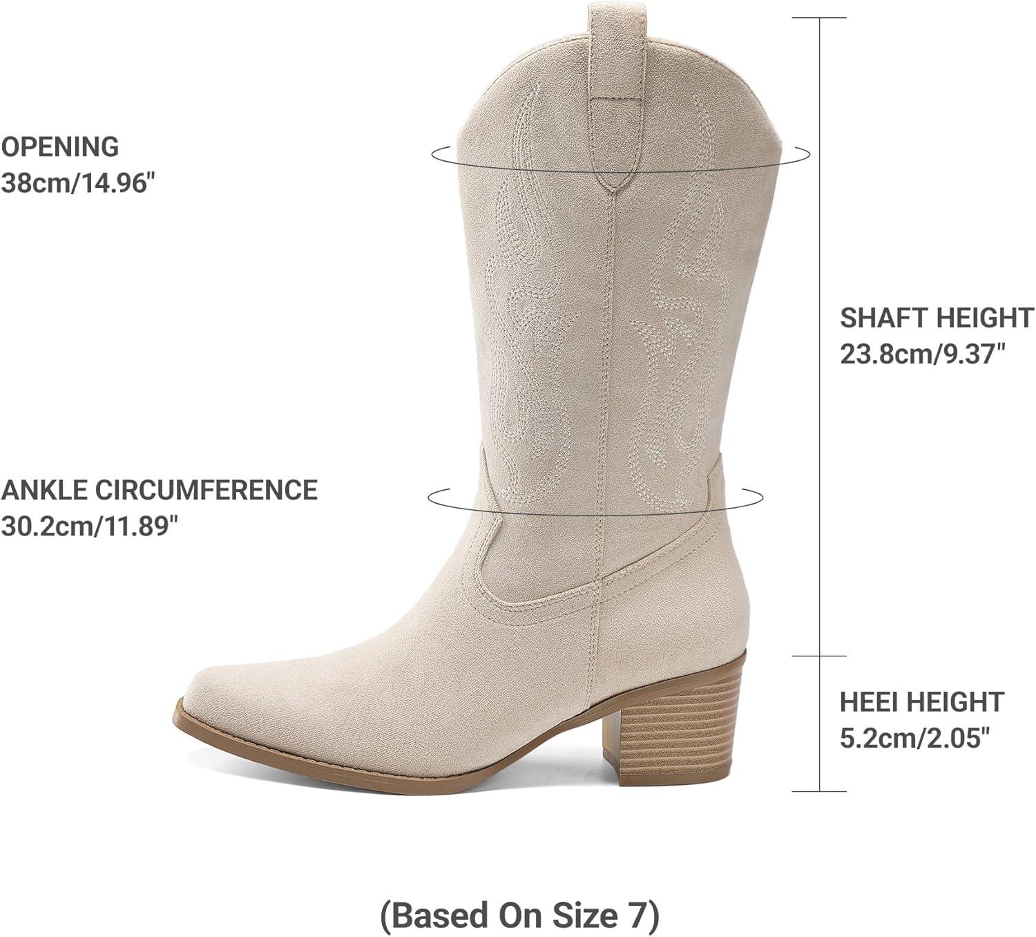 imageDREAM PAIRS Womens Square Toe Cowboy Mid Calf Western BootsBeige