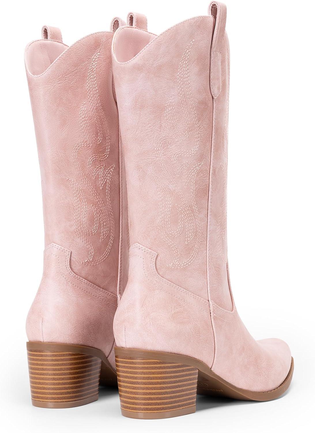 imageDREAM PAIRS Womens Square Toe Cowboy Mid Calf Western BootsPinkpu
