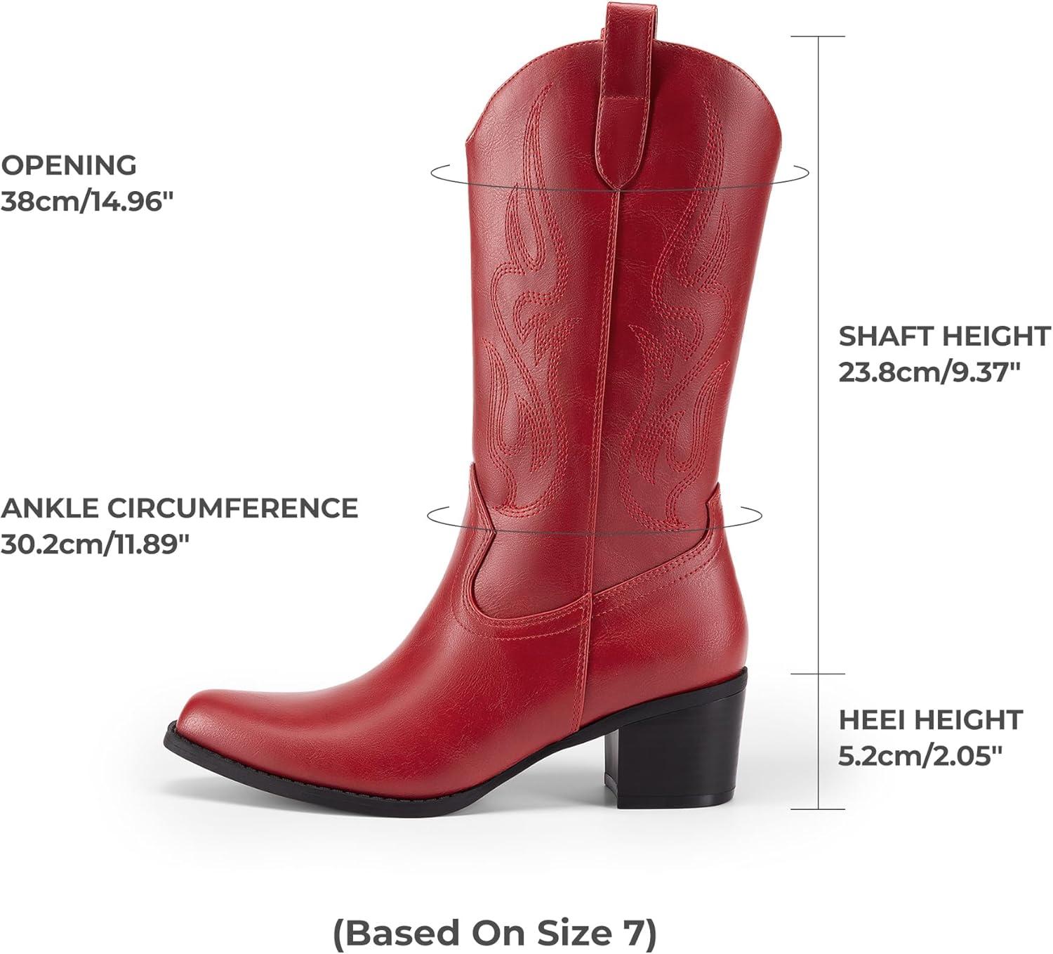 imageDREAM PAIRS Womens Square Toe Cowboy Mid Calf Western BootsRedpu