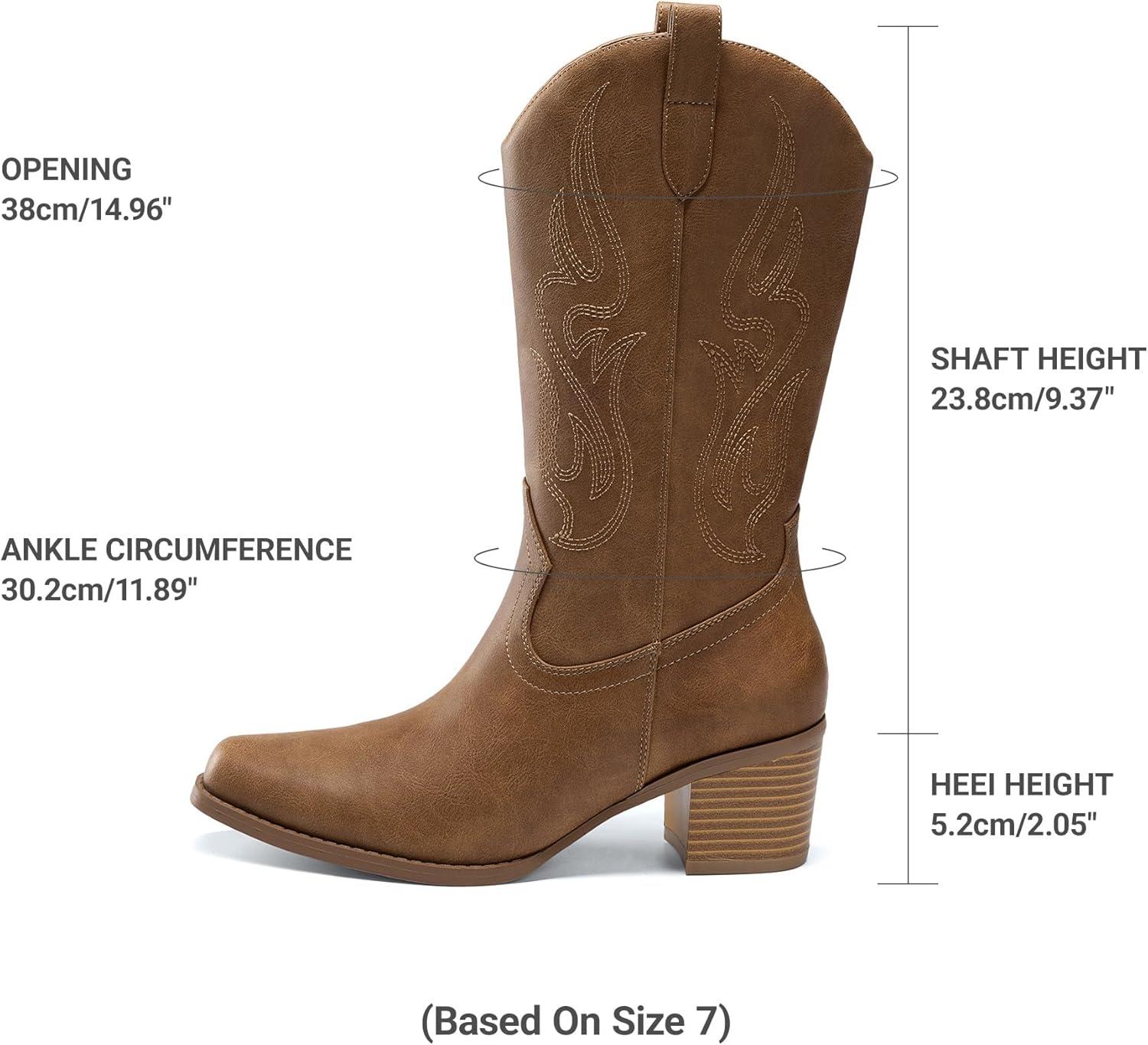 imageDREAM PAIRS Womens Square Toe Cowboy Mid Calf Western BootsTan