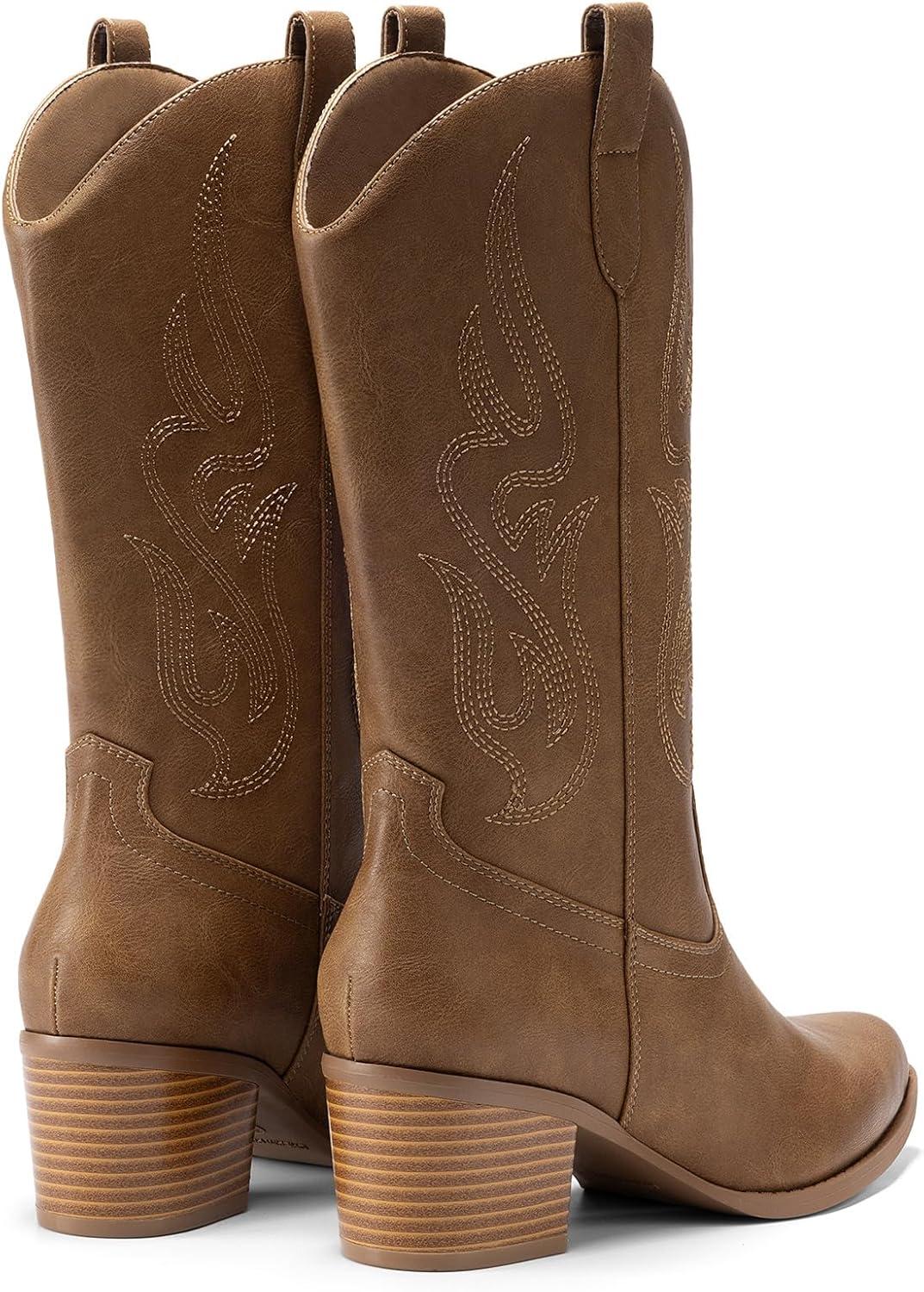 imageDREAM PAIRS Womens Square Toe Cowboy Mid Calf Western BootsTan