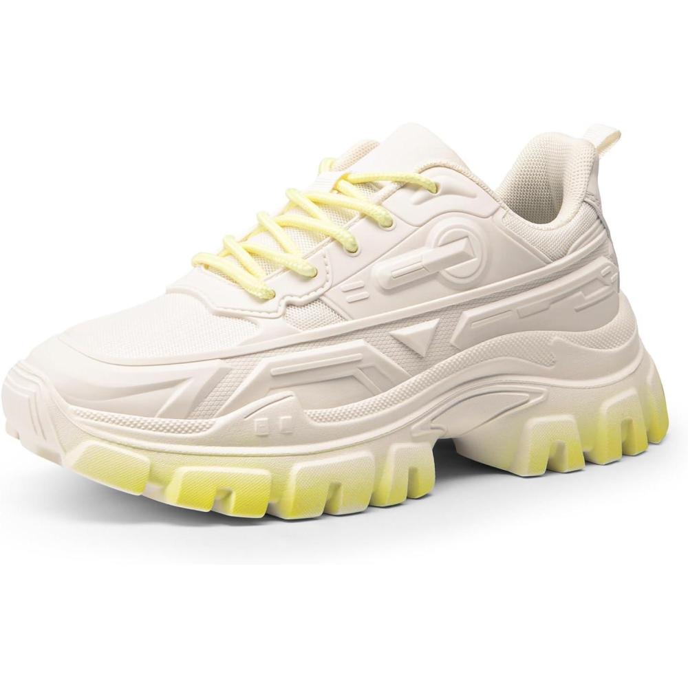 imageDREAM PAIRS Womens Chunky Platform Fashion SneakersIvoryYellowbold