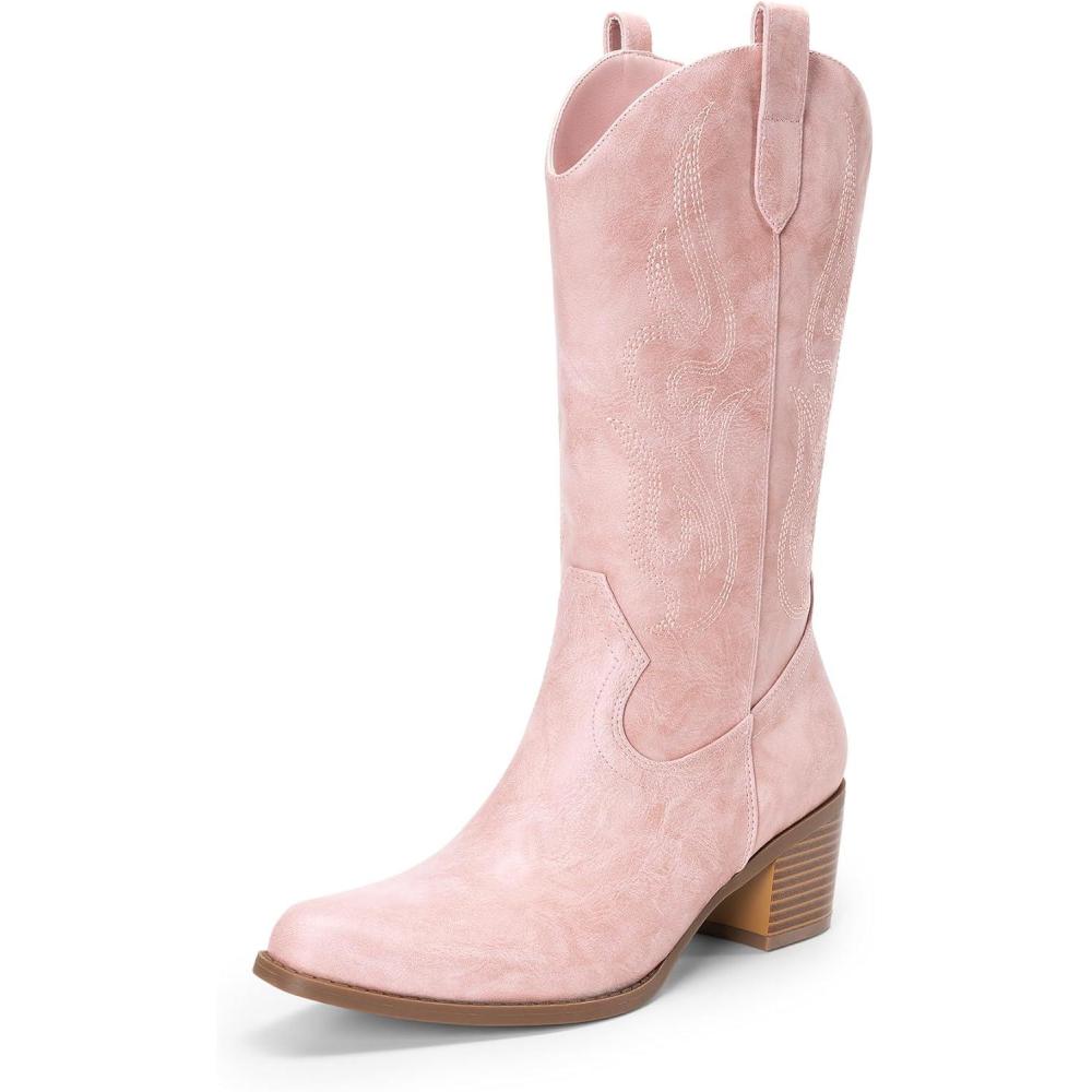 imageDREAM PAIRS Womens Square Toe Cowboy Mid Calf Western BootsPinkpu