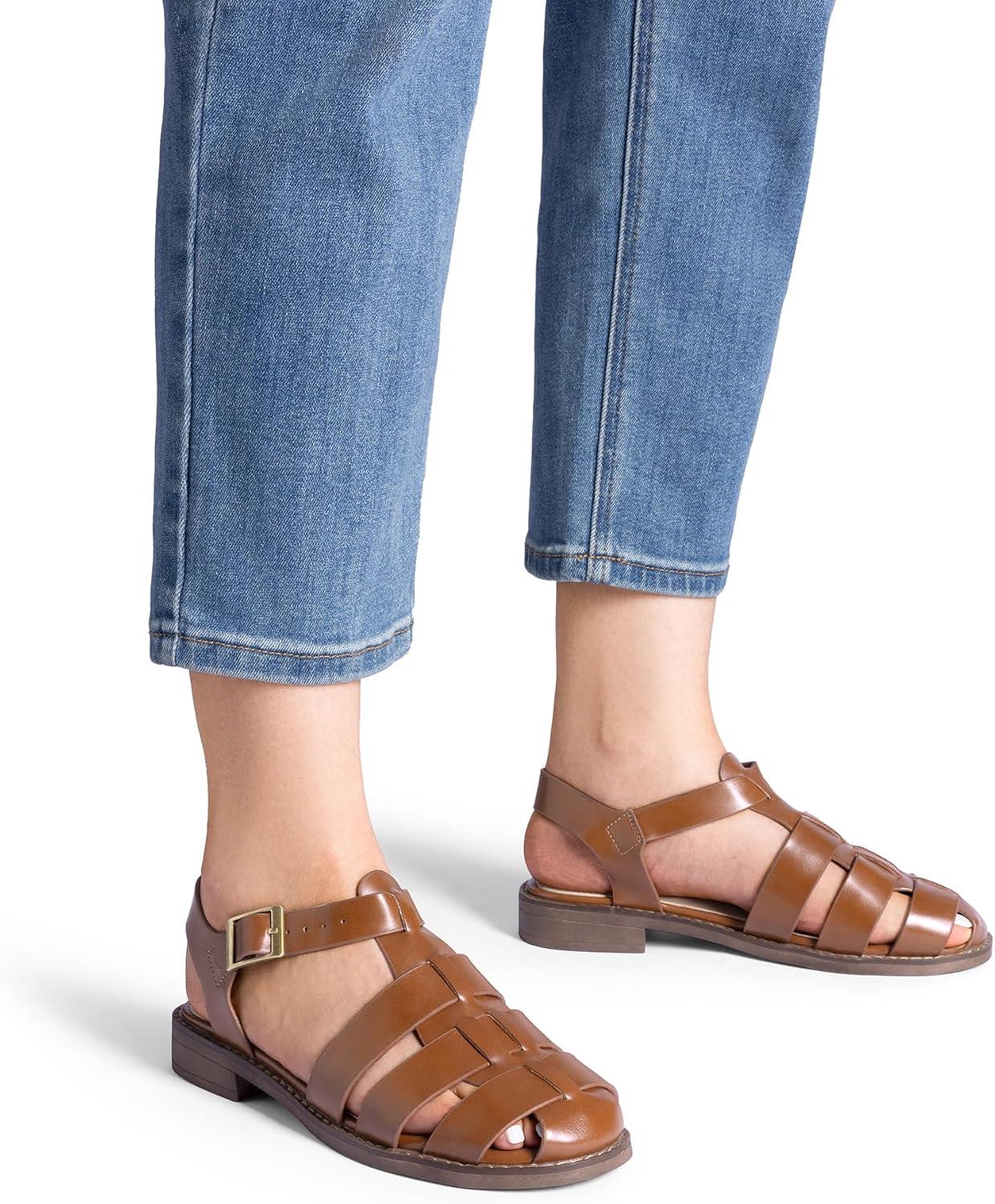 imageDREAM PAIRS Womens Fisherman Gladiator Braided Flat Sandal Cute Woven Strappy Closed Toe Shoes for SummerDark Brown