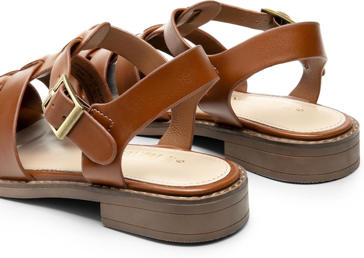 imageDREAM PAIRS Womens Fisherman Gladiator Braided Flat Sandal Cute Woven Strappy Closed Toe Shoes for SummerDark Brown