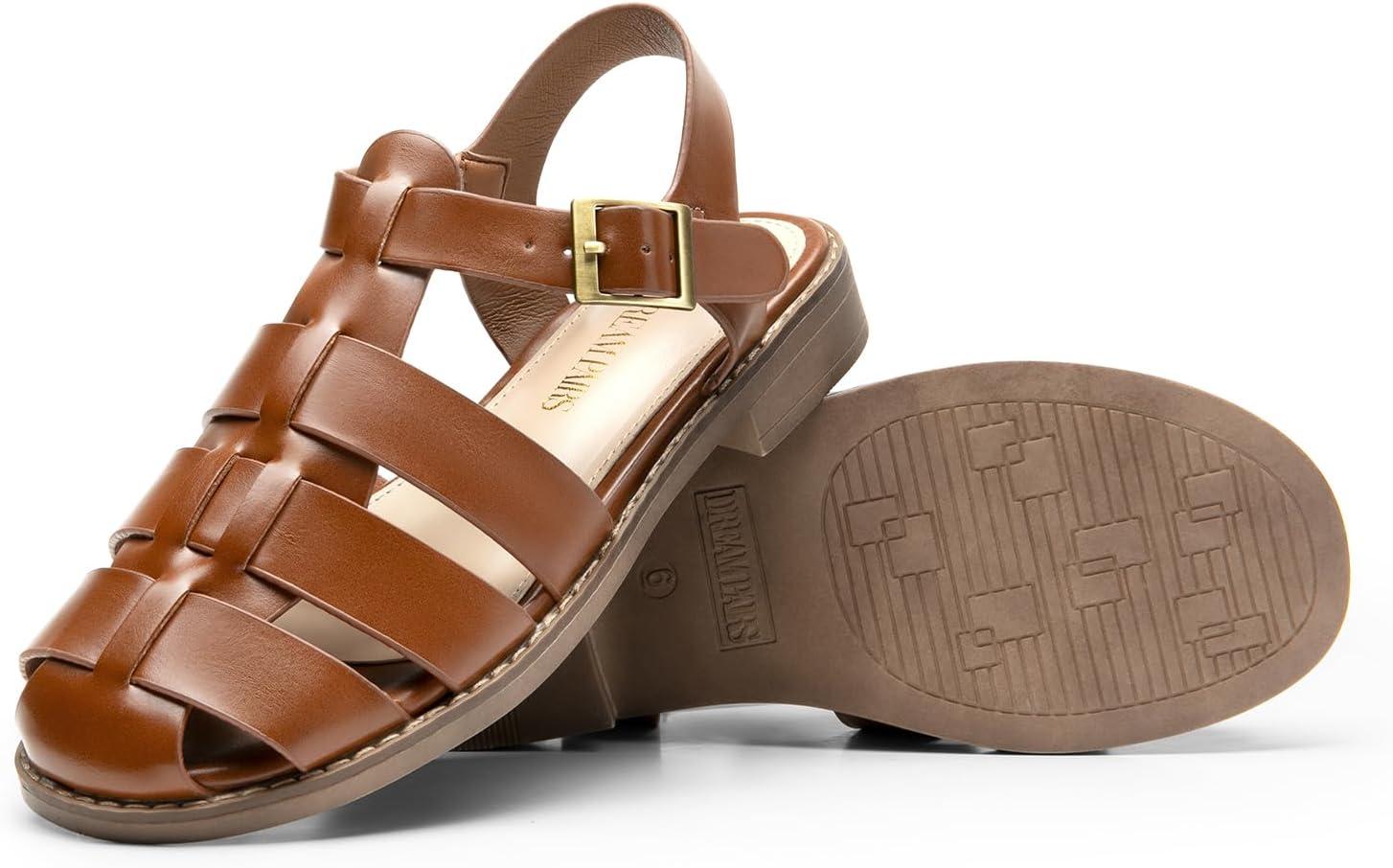 imageDREAM PAIRS Womens Fisherman Gladiator Braided Flat Sandal Cute Woven Strappy Closed Toe Shoes for SummerDark Brown