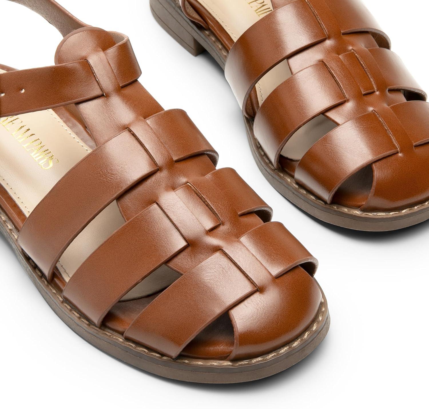 imageDREAM PAIRS Womens Fisherman Gladiator Braided Flat Sandal Cute Woven Strappy Closed Toe Shoes for SummerDark Brown