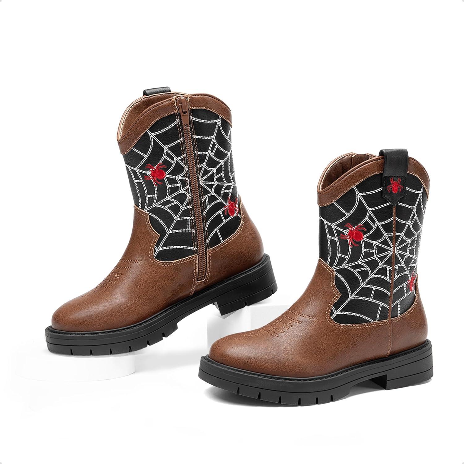 imageDREAM PAIRS Boys Girls Cowboy Boots Kids Western Riding Mid Calf Boots with Side Zipper ToddlerLittle KidBig KidBrownBlack