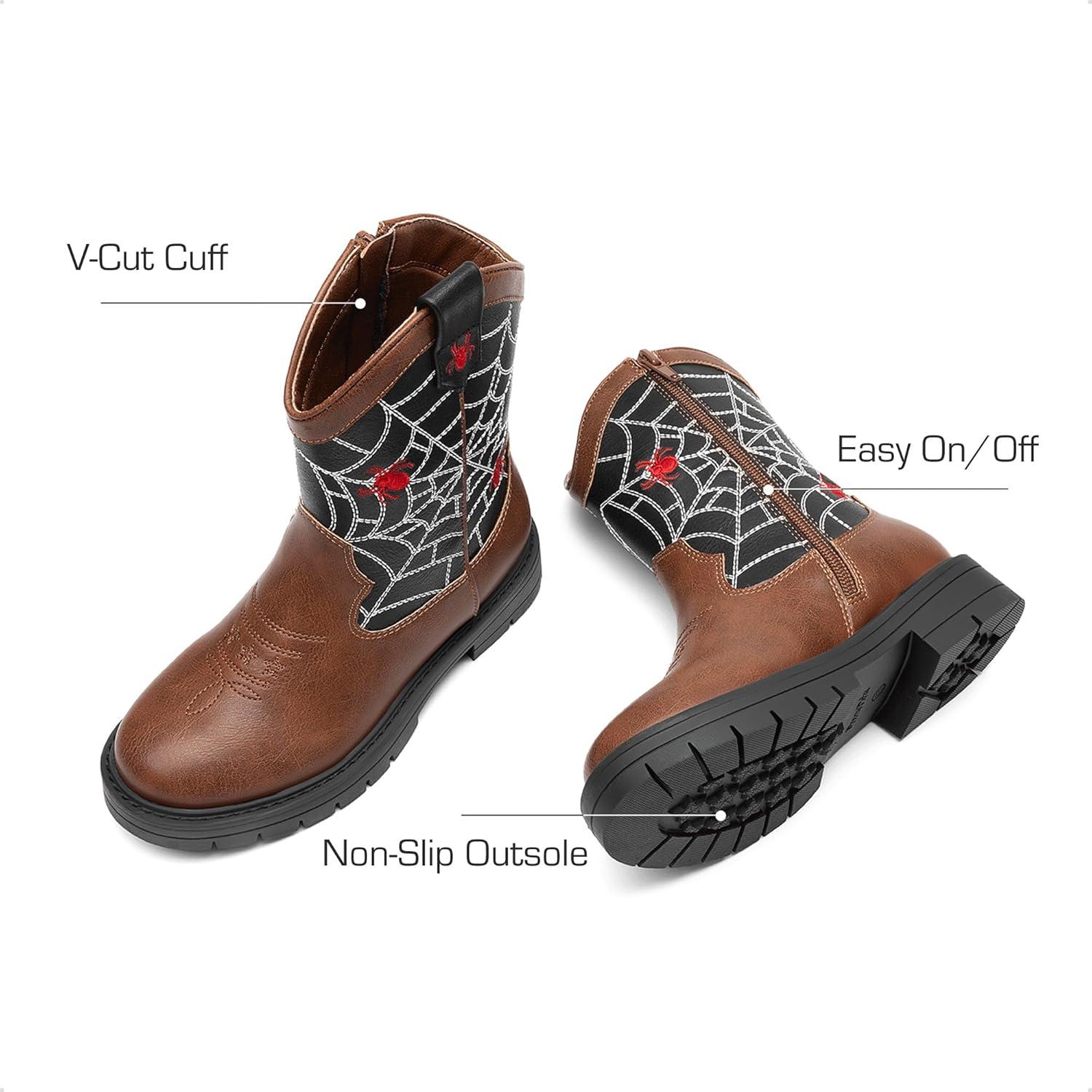 imageDREAM PAIRS Boys Girls Cowboy Boots Kids Western Riding Mid Calf Boots with Side Zipper ToddlerLittle KidBig KidBrownBlack