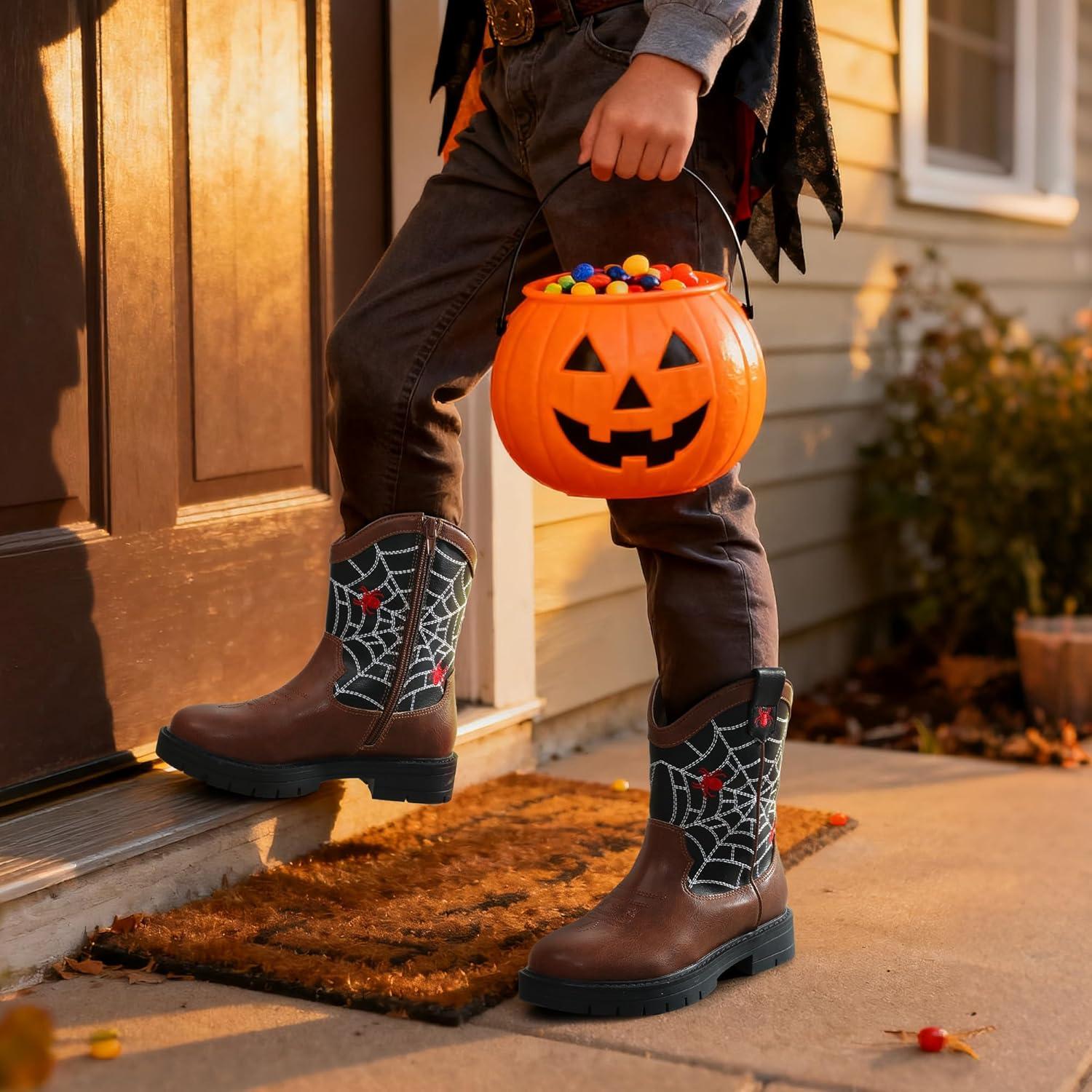 imageDREAM PAIRS Boys Girls Cowboy Boots Kids Western Riding Mid Calf Boots with Side Zipper ToddlerLittle KidBig KidBrownBlack