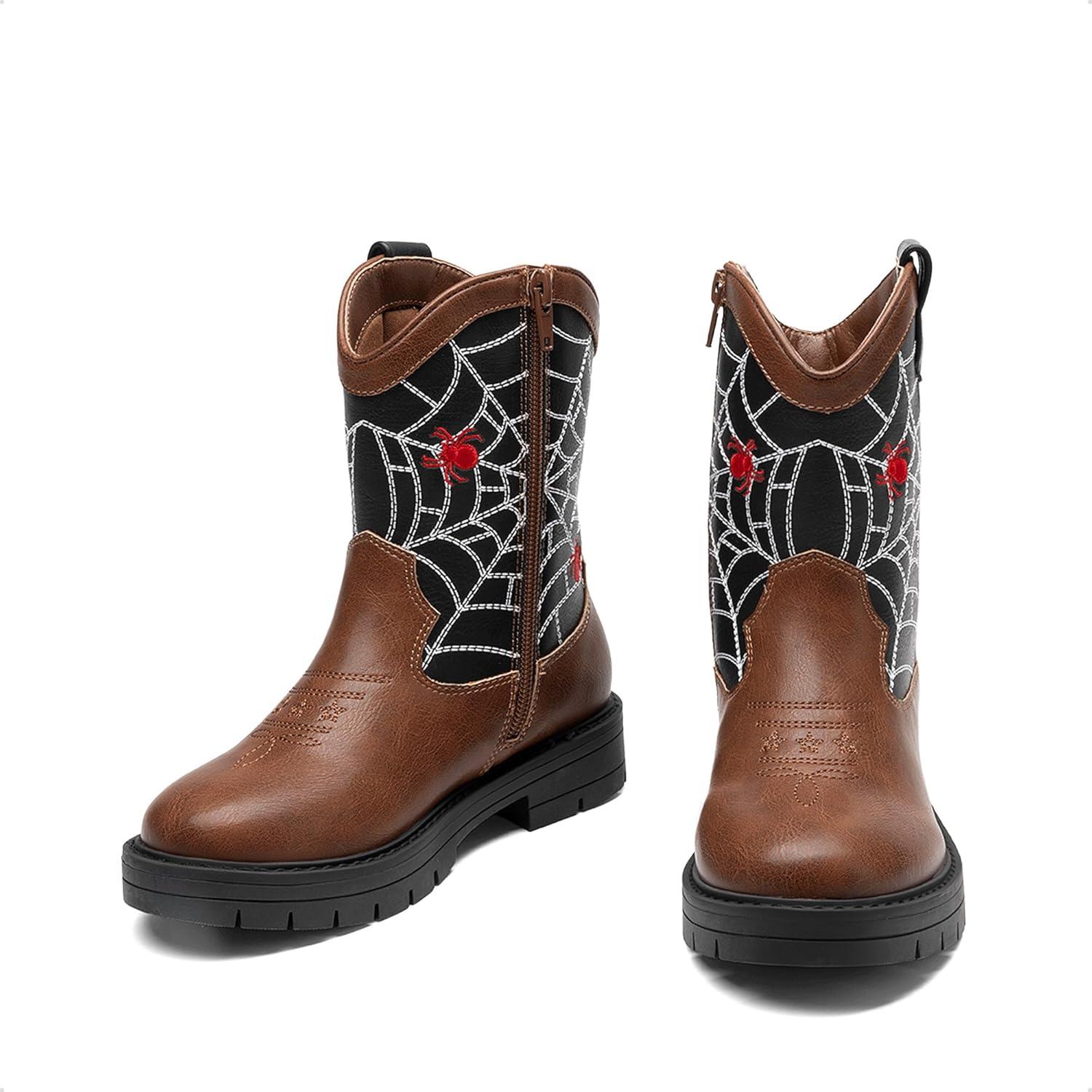 imageDREAM PAIRS Boys Girls Cowboy Boots Kids Western Riding Mid Calf Boots with Side Zipper ToddlerLittle KidBig KidBrownBlack