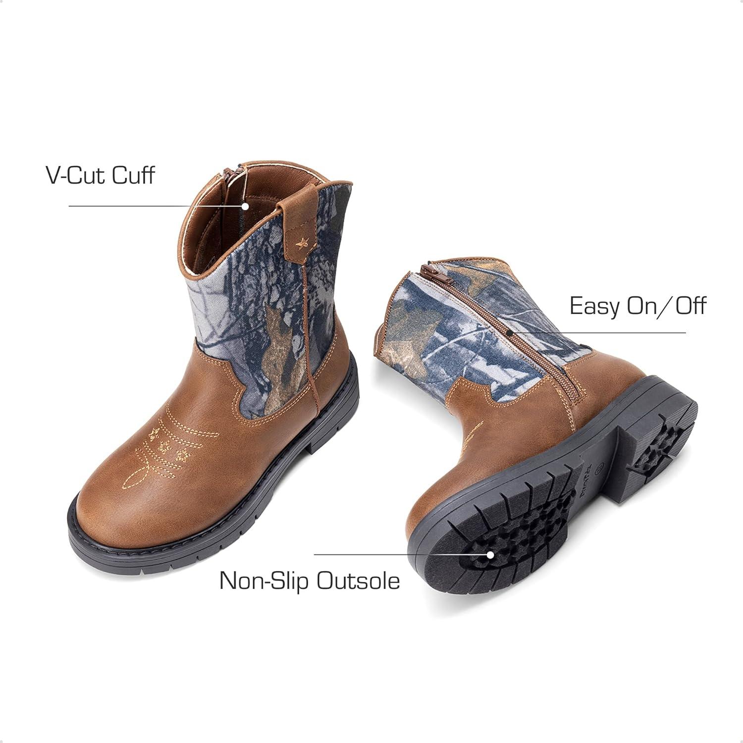 imageDREAM PAIRS Boys Girls Cowboy Boots Kids Western Riding Mid Calf Boots with Side Zipper ToddlerLittle KidBig KidBrownCamo