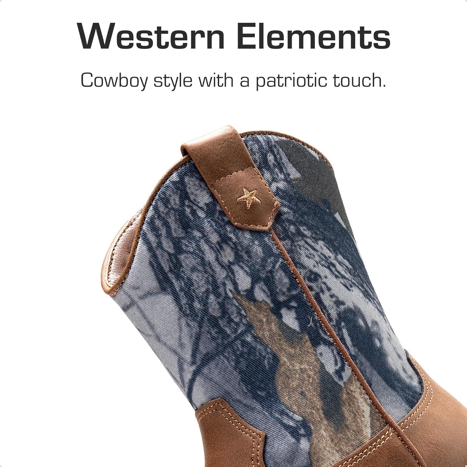 imageDREAM PAIRS Boys Girls Cowboy Boots Kids Western Riding Mid Calf Boots with Side Zipper ToddlerLittle KidBig KidBrownCamo