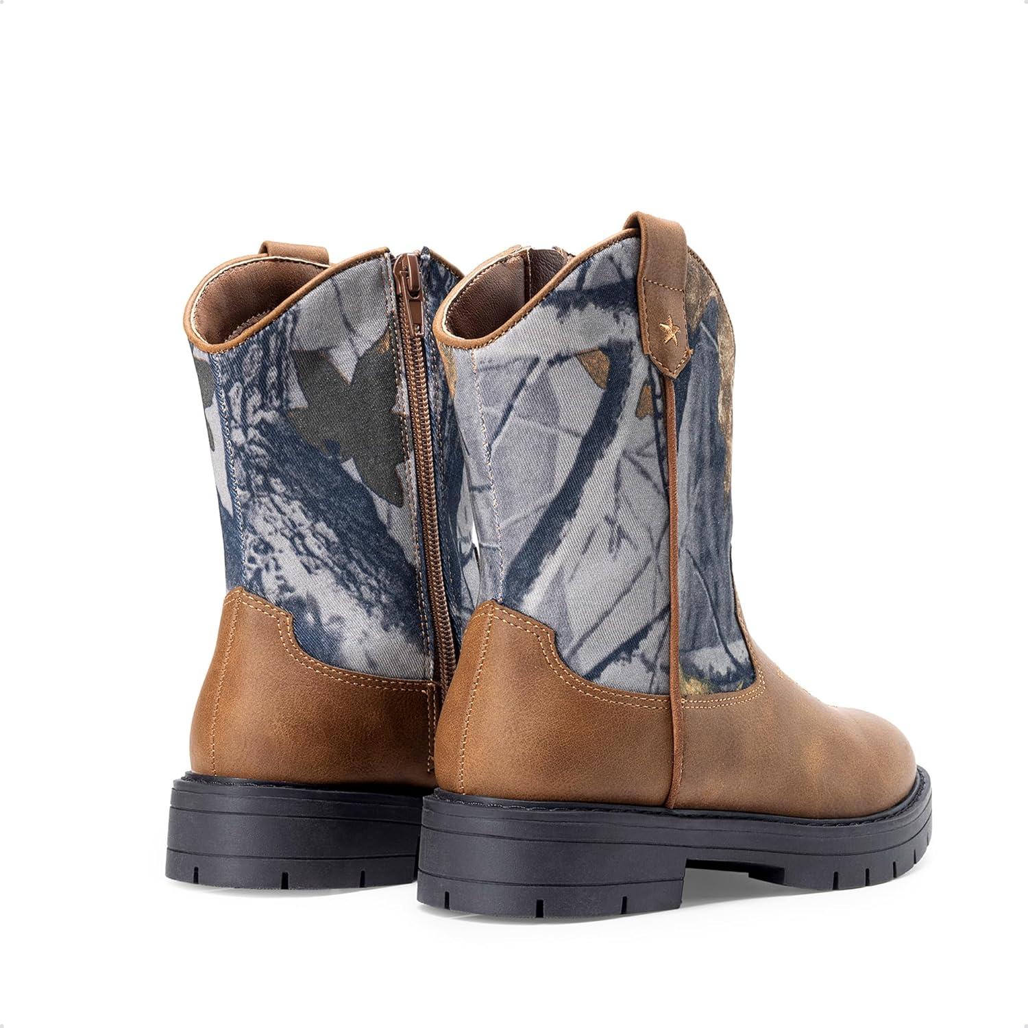 imageDREAM PAIRS Boys Girls Cowboy Boots Kids Western Riding Mid Calf Boots with Side Zipper ToddlerLittle KidBig KidBrownCamo
