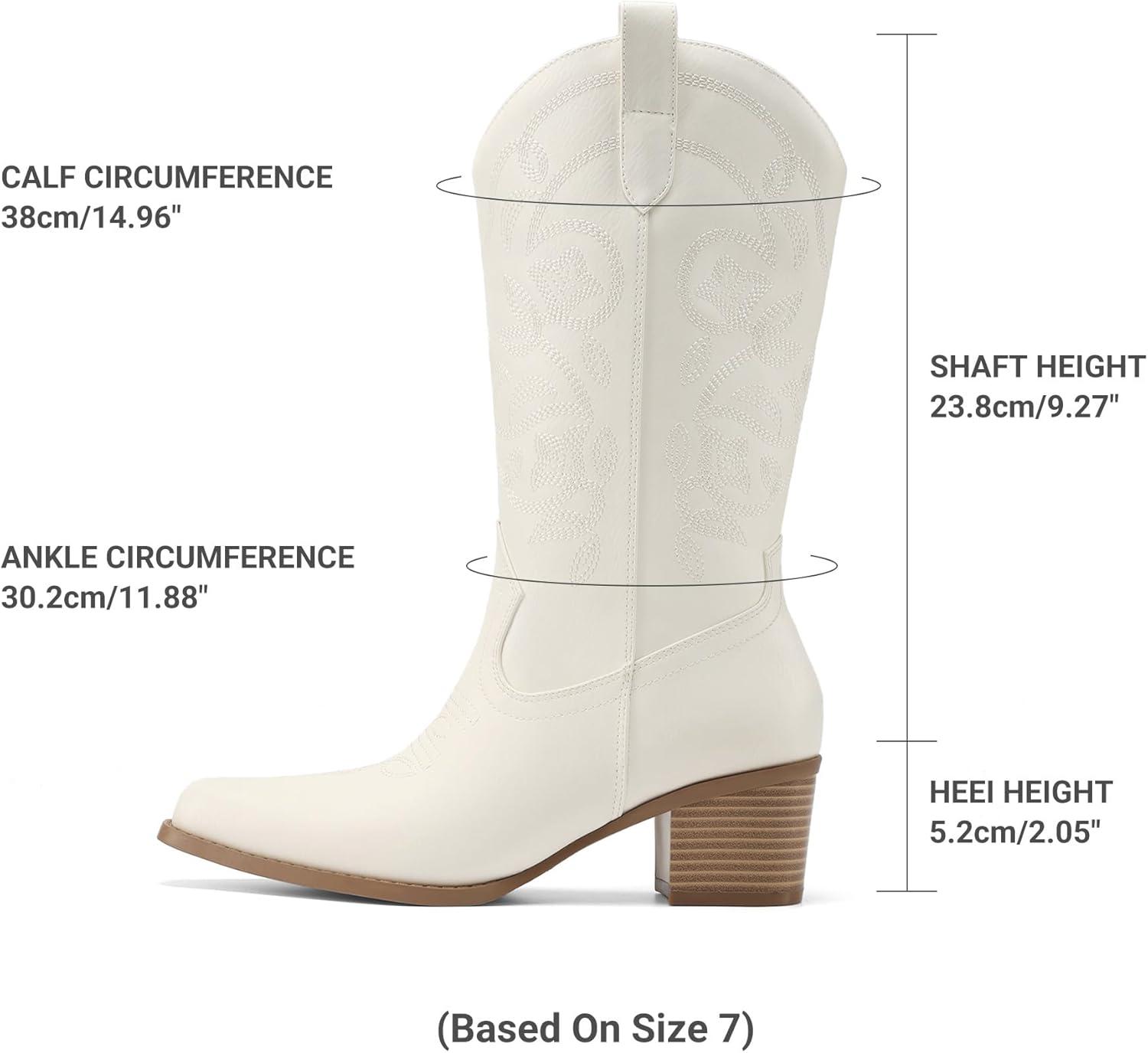 imageDREAM PAIRS Cowboy Boots for Women Cowgirl Western Boots Fashion Embroidery Stitched Chunky Heel Mid Calf BootsAll White