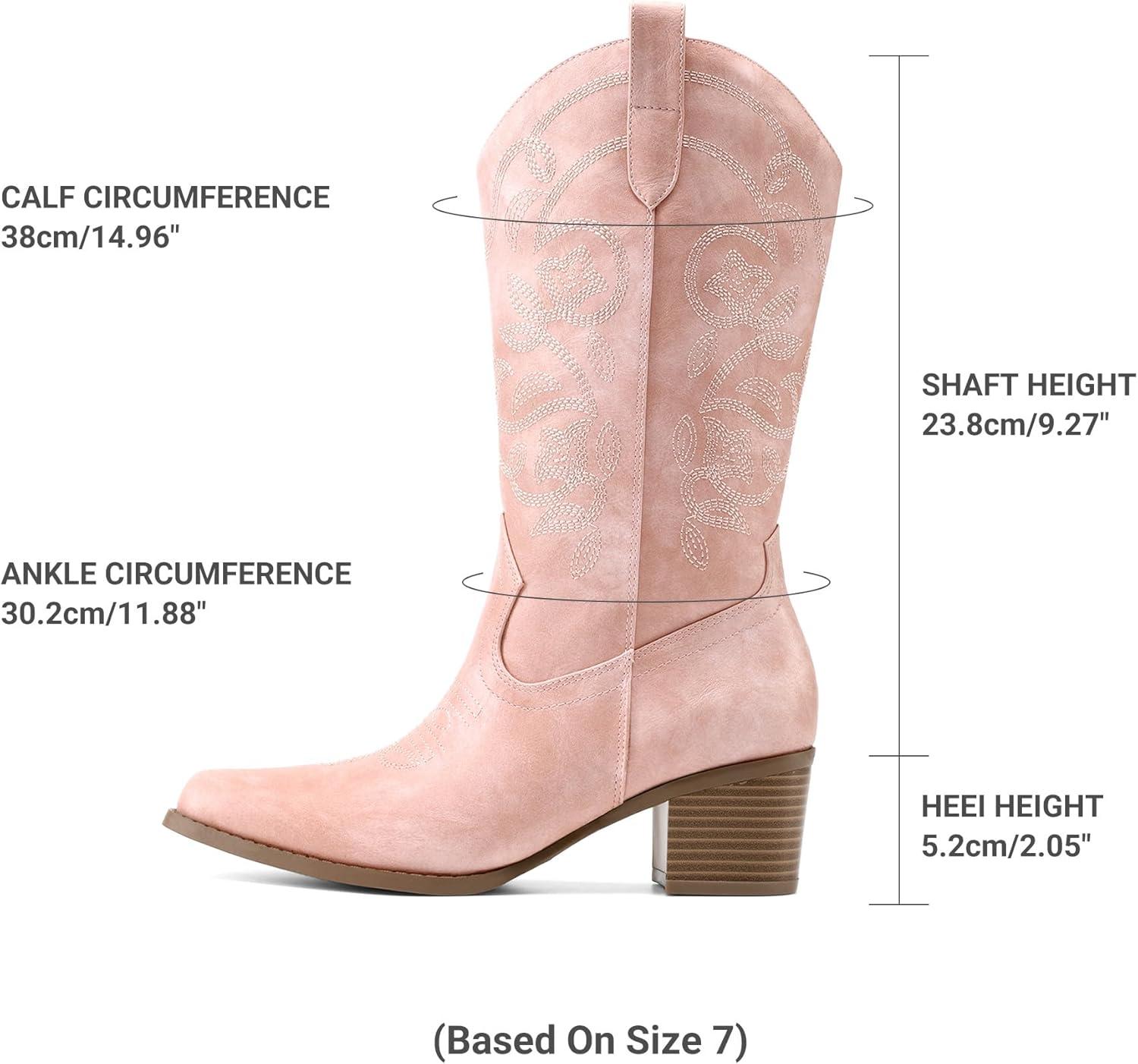 imageDREAM PAIRS Cowboy Boots for Women Cowgirl Western Boots Fashion Embroidery Stitched Chunky Heel Mid Calf BootsLight Pink