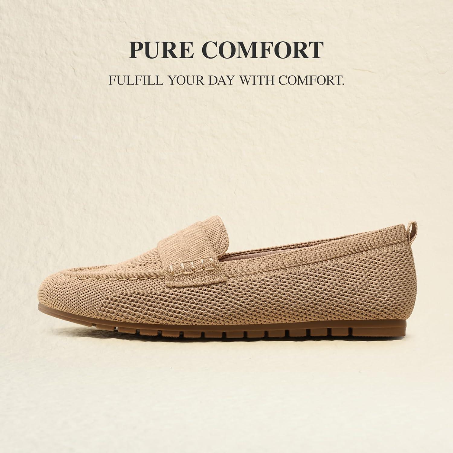 imageDREAM PAIRS Loafers for Women Penny Knitted Loafer Casual Comfortable Slip On Flats Work Business Walking ShoesNude