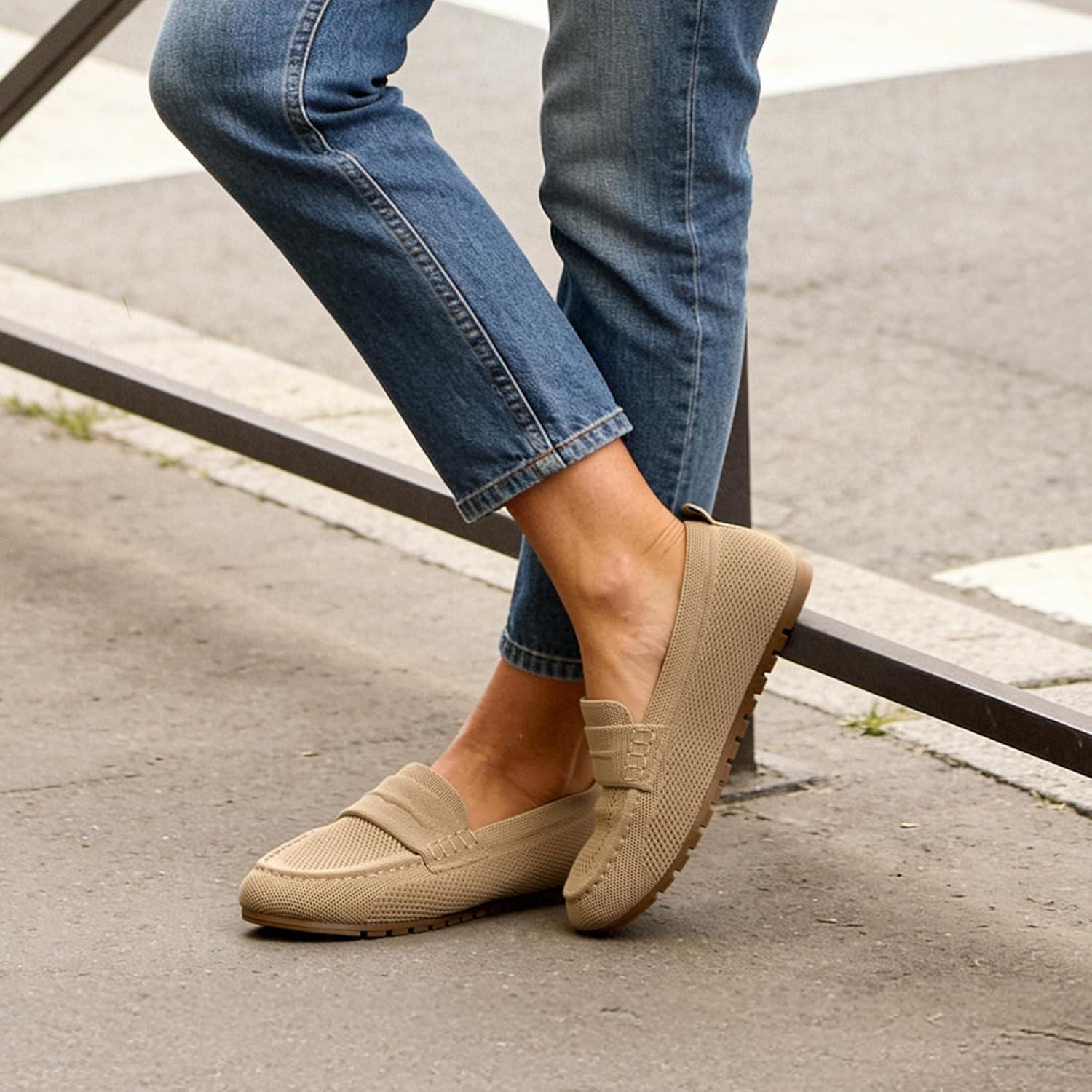imageDREAM PAIRS Loafers for Women Penny Knitted Loafer Casual Comfortable Slip On Flats Work Business Walking ShoesNude