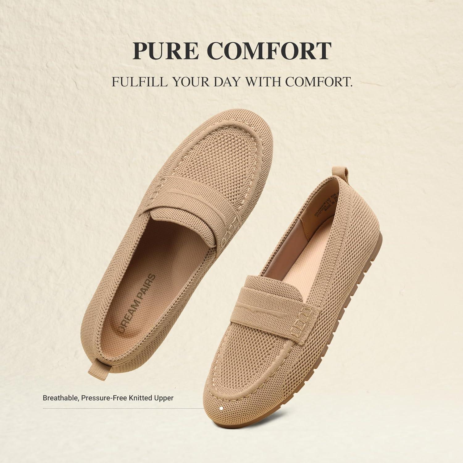imageDREAM PAIRS Loafers for Women Penny Knitted Loafer Casual Comfortable Slip On Flats Work Business Walking ShoesNude