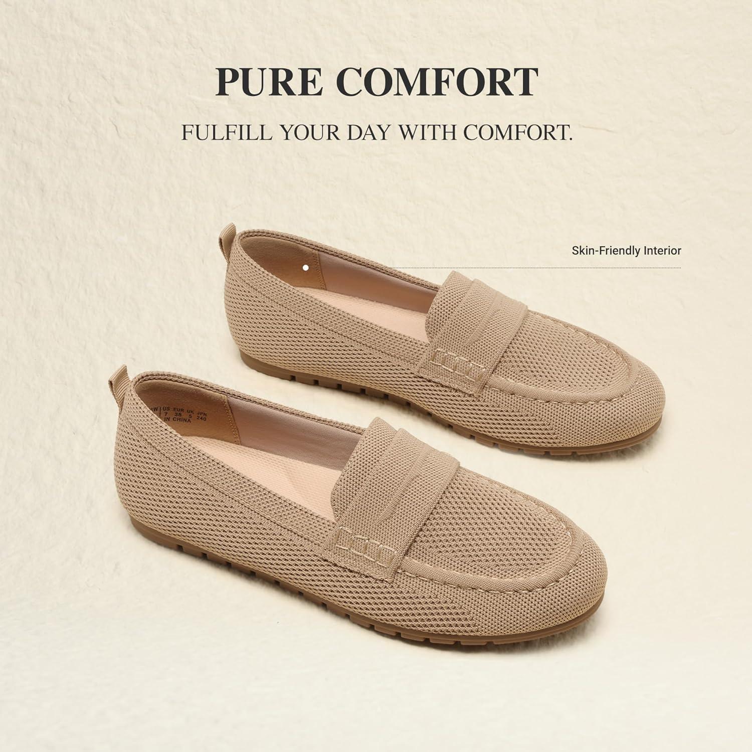 imageDREAM PAIRS Loafers for Women Penny Knitted Loafer Casual Comfortable Slip On Flats Work Business Walking ShoesNude