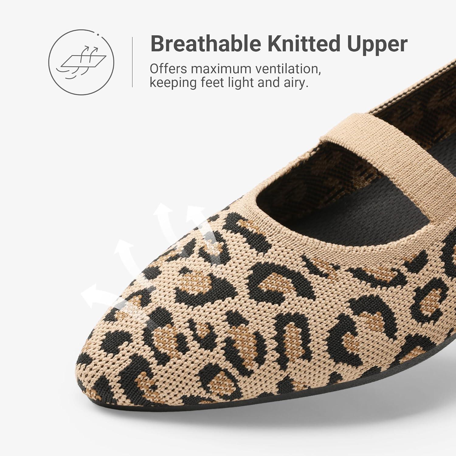 imageDREAM PAIRS Womens Knit Ballet Flats Pointed Toe Comfortable Dressy Flats for Work Office Shoes Mary Jane FlatsLeopard