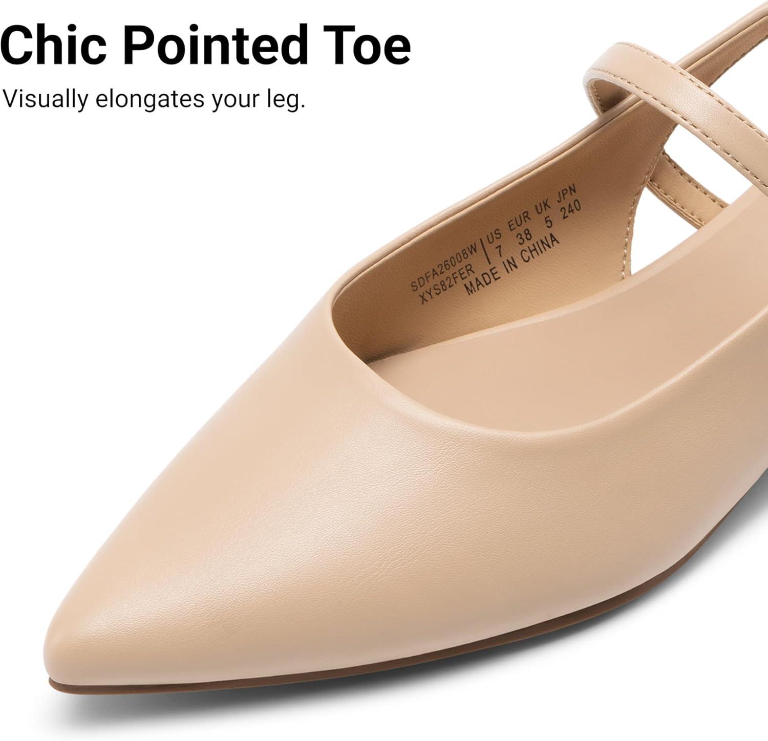 imageDREAM PAIRS Womens Slingback Dress Pointed Toe Flats Ballet Mary Jane Flat Shoes with Buckle Strap Low Heel Dressy FlatsNude
