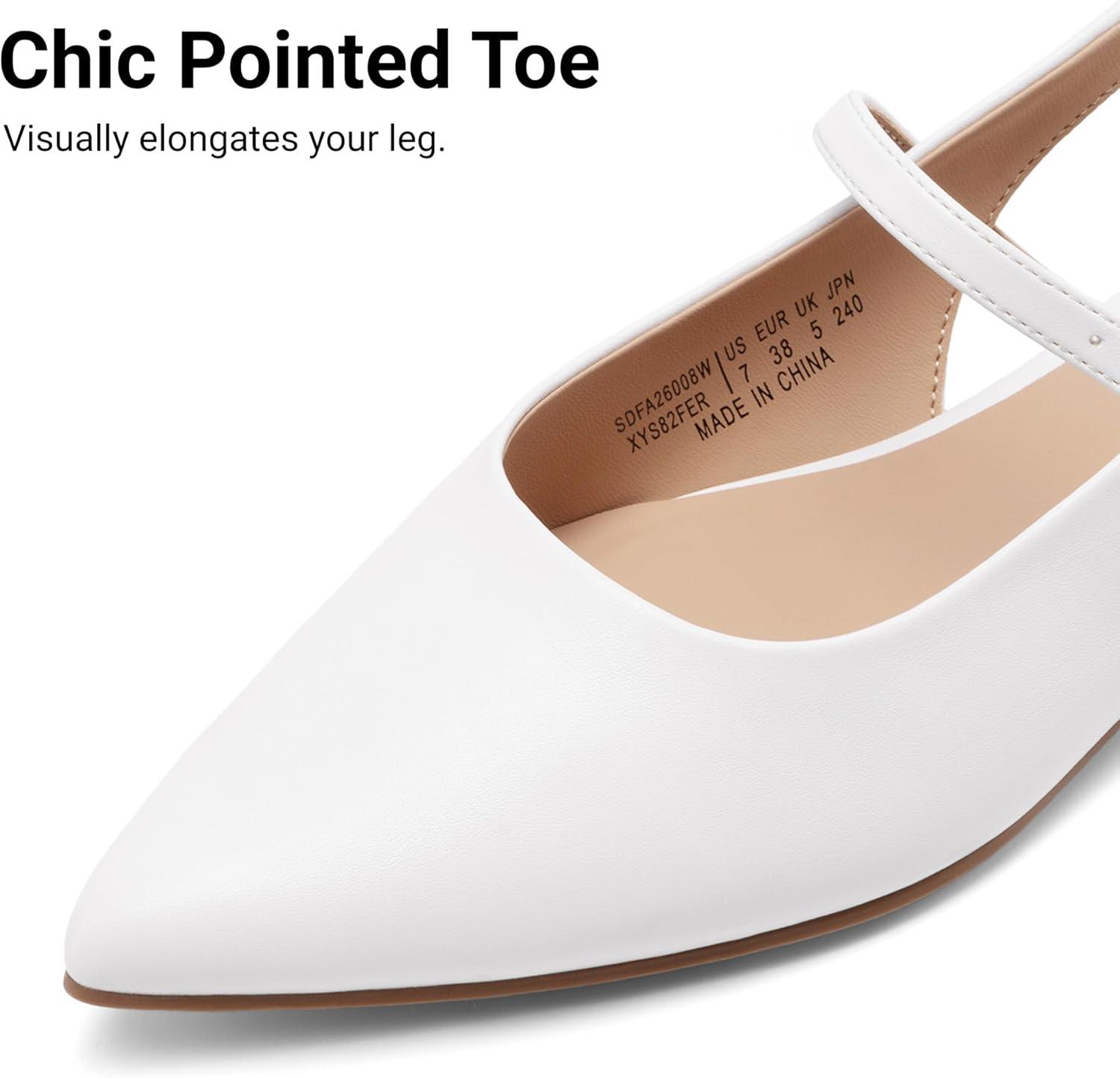 imageDREAM PAIRS Womens Slingback Dress Pointed Toe Flats Ballet Mary Jane Flat Shoes with Buckle Strap Low Heel Dressy FlatsWhite