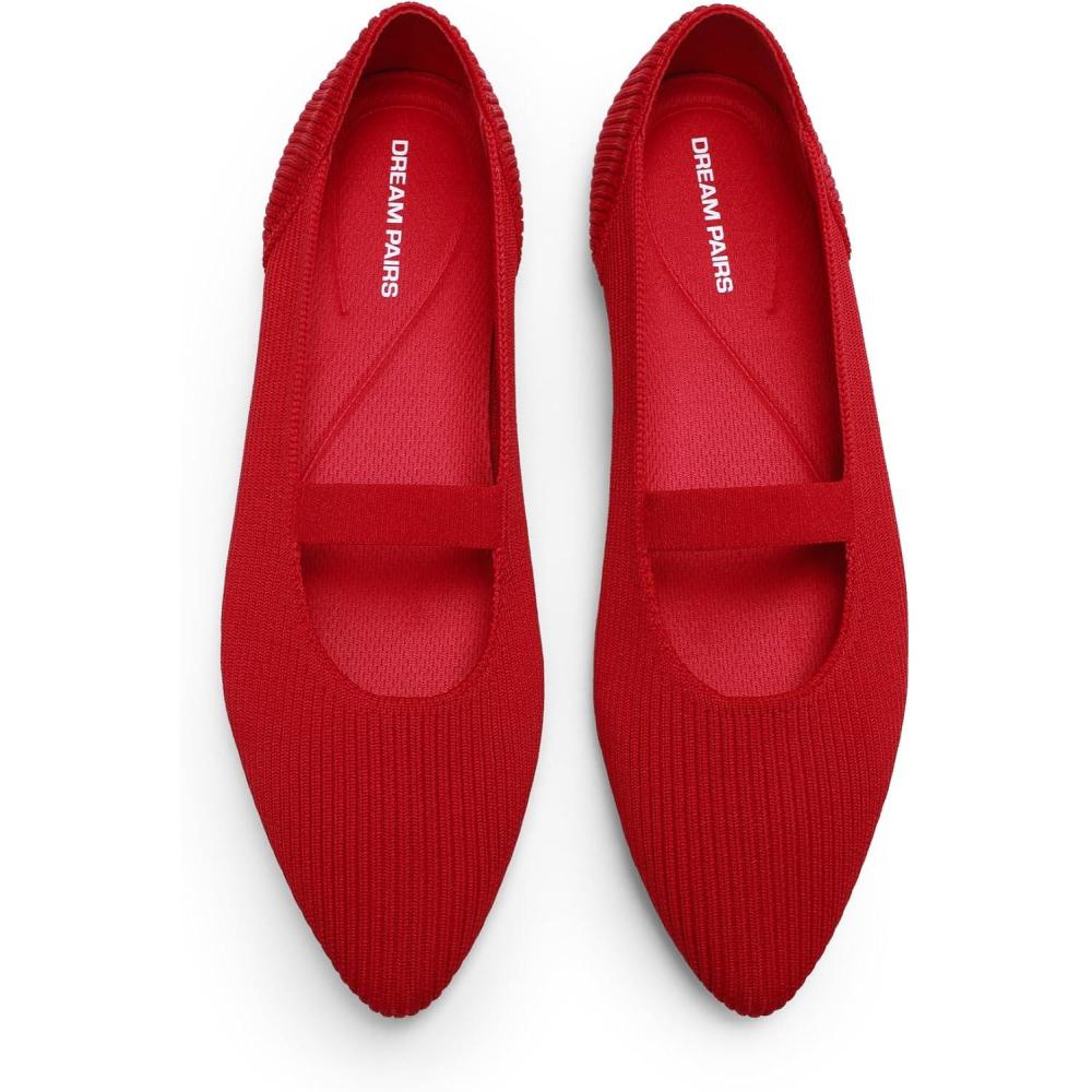 imageDREAM PAIRS Womens Knit Ballet Flats Pointed Toe Comfortable Dressy Flats for Work Office Shoes Mary Jane FlatsRed