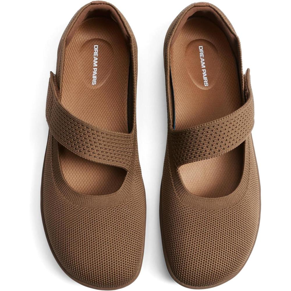 imageDREAM PAIRS Womens Mary Jane Ballet Flats Barefoot Knit Wide Toe Box Arch Support Flat Shoes for Women Dressy Casual Office Business Work Travel WalkBrown