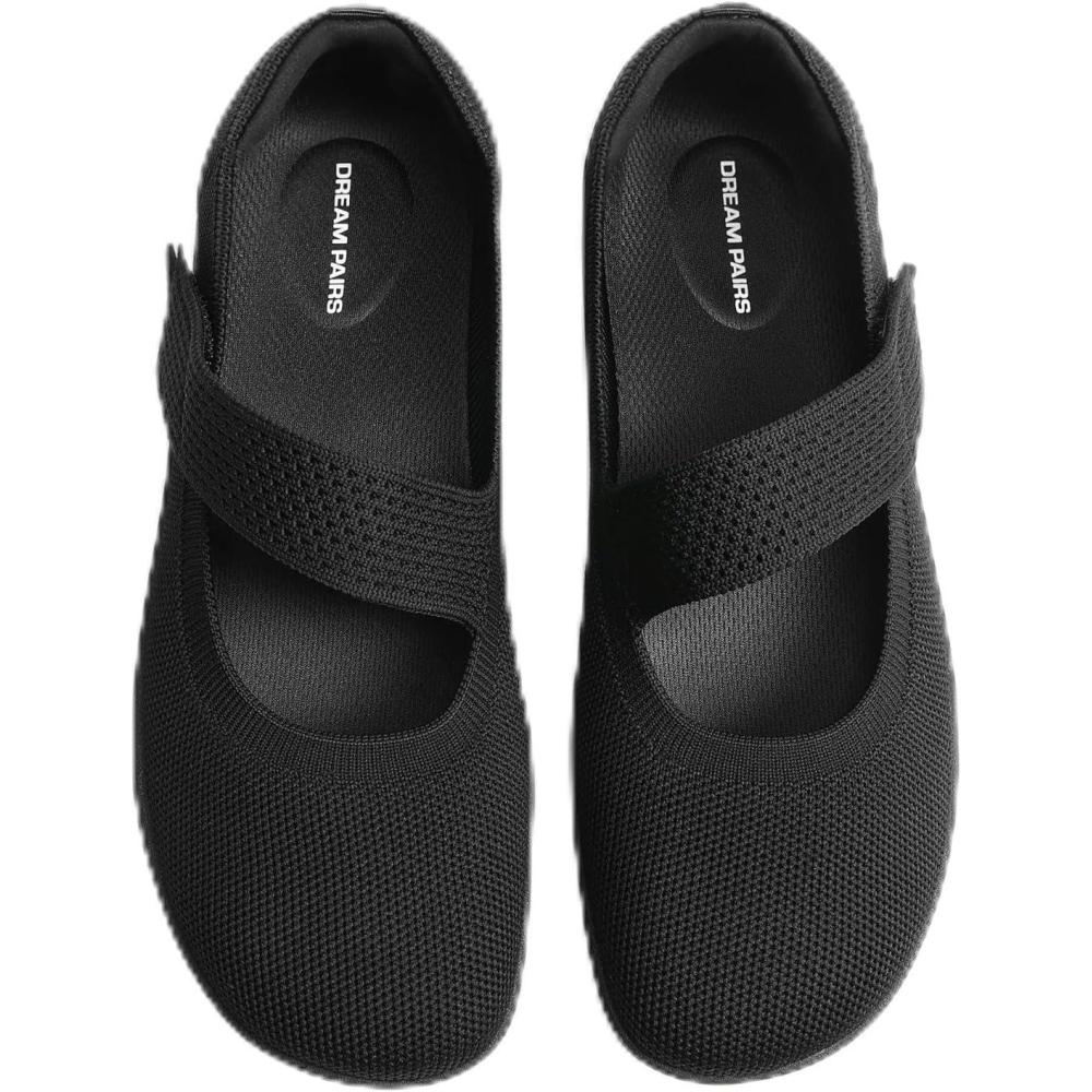 imageDREAM PAIRS Womens Mary Jane Ballet Flats Barefoot Knit Wide Toe Box Arch Support Flat Shoes for Women Dressy Casual Office Business Work Travel WalkBlack