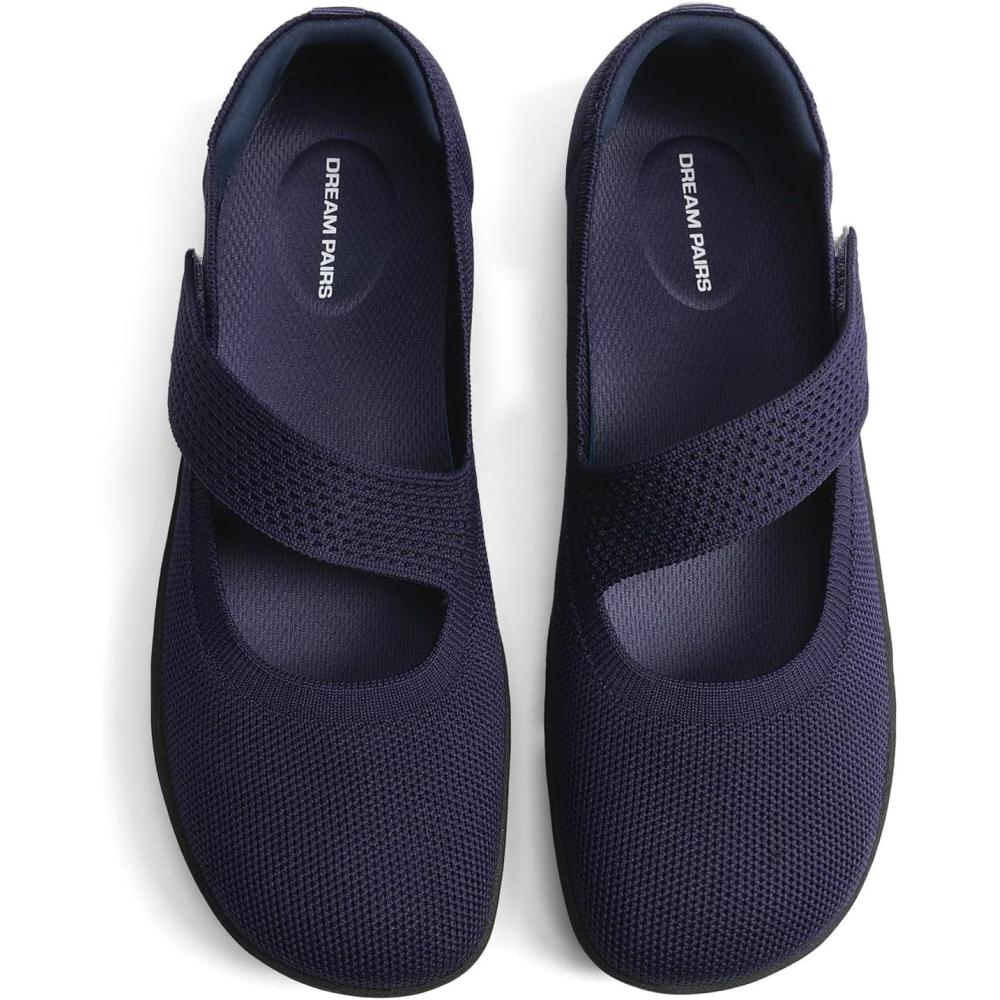 imageDREAM PAIRS Womens Mary Jane Ballet Flats Barefoot Knit Wide Toe Box Arch Support Flat Shoes for Women Dressy Casual Office Business Work Travel WalkNavy