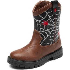 DREAM PAIRS Boys Girls Cowboy Boots Kids Western Riding Mid Calf Boots with Side Zipper (Toddler/Little Kid/Big Kid)(Brown/Black)